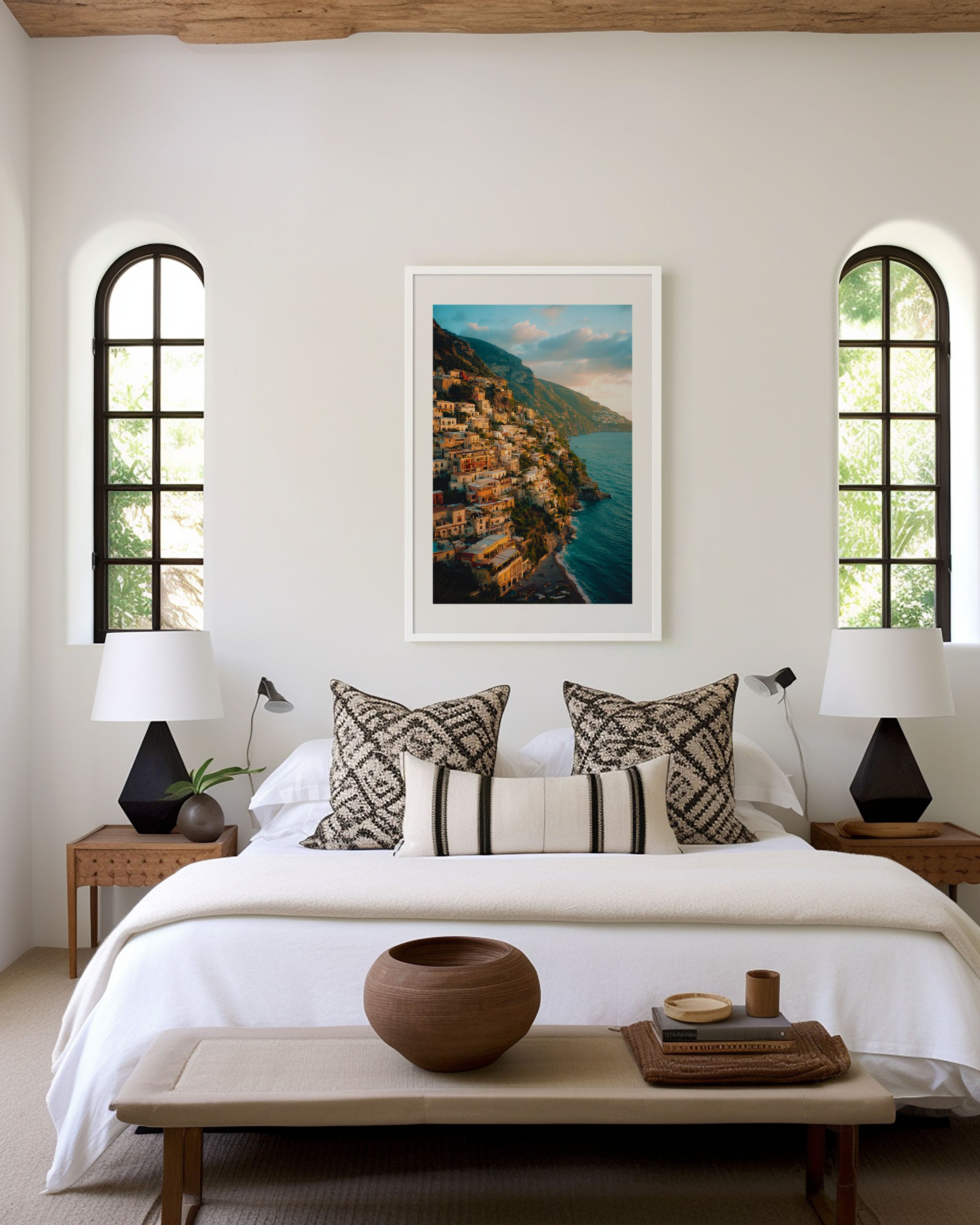 Positano Cliffside Sunset Wall Art Print | Amalfi Coast Italy Canvas