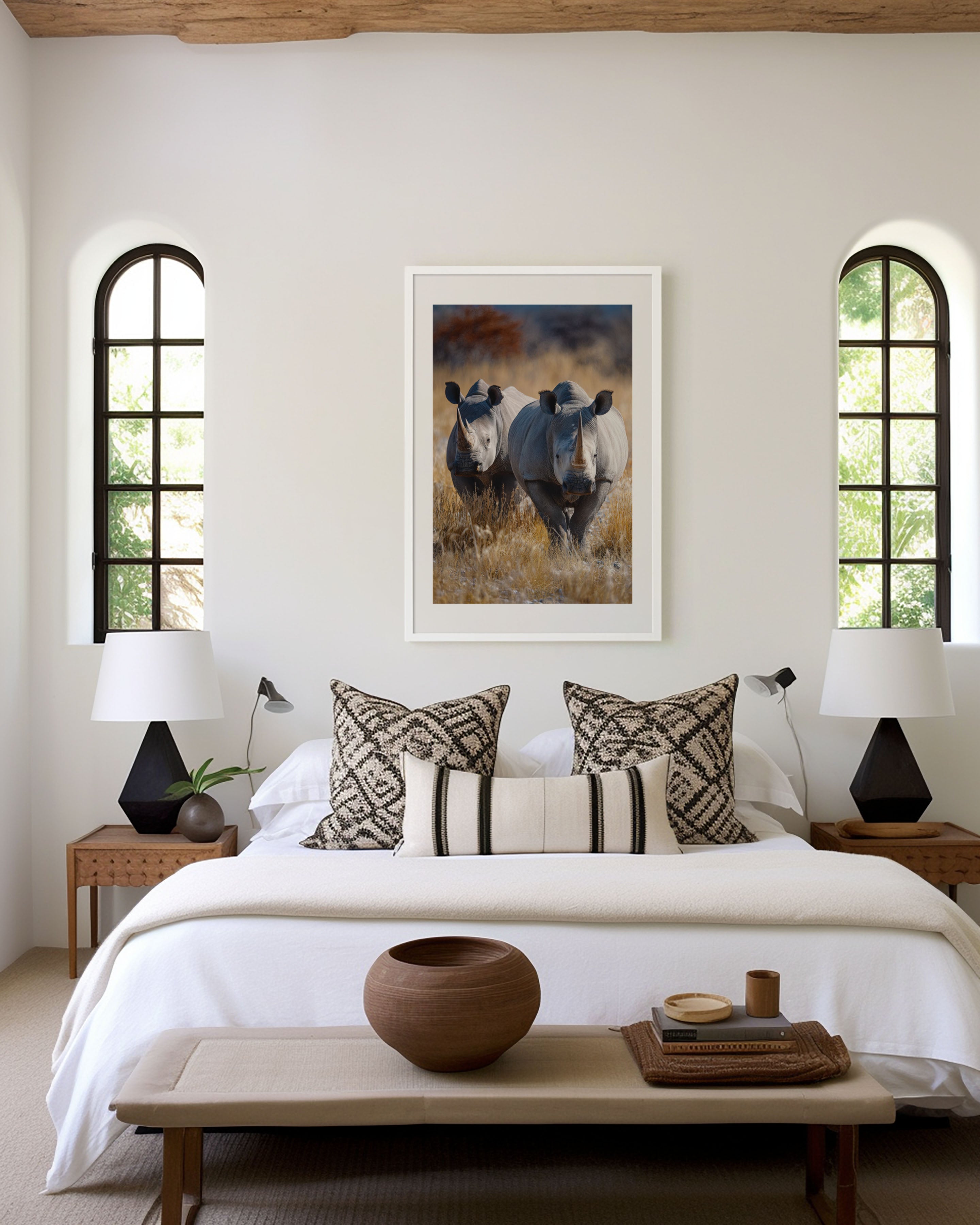 Powerful Rhino Pair Wall Art – African Wildlife Canvas Print, Bold Safari Decor