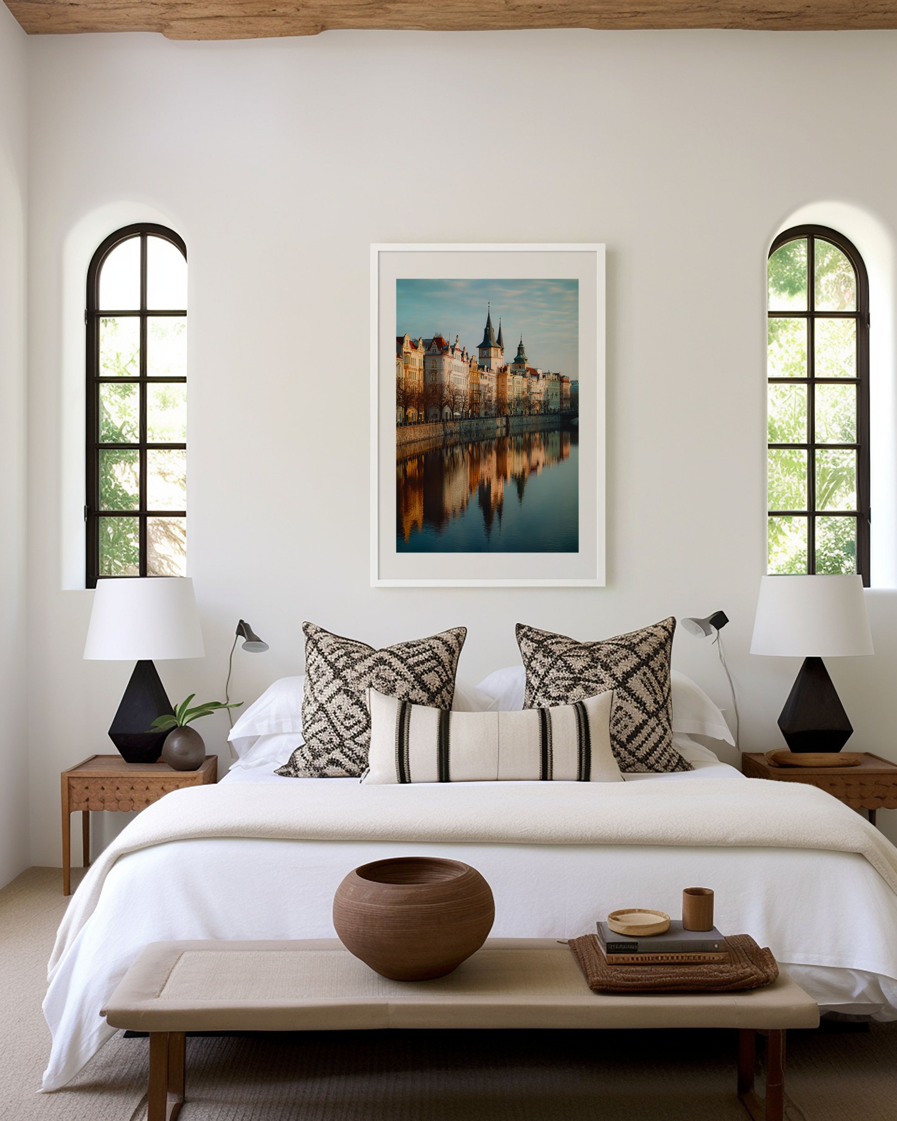 Prague Waterfront Wall Art Print | Vltava River Old Town Baroque Reflection Photography | Czech Republic Travel Poster | European Home Decor