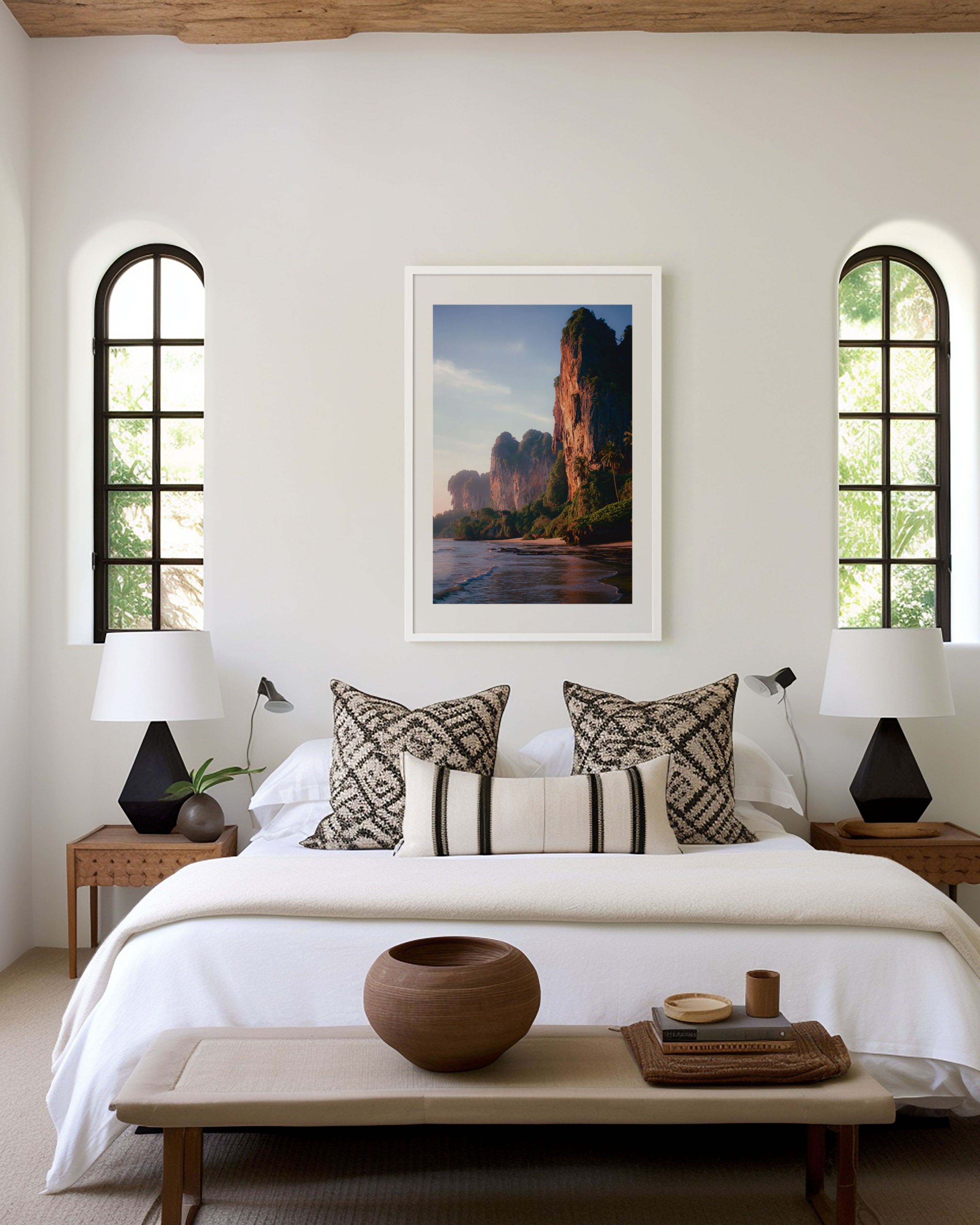 Railay Beach Limestone Cliffs Wall Art Print | Krabi Thailand Karst Sunset Photography | Southeast Asia Travel Poster | Tropical Home Decor