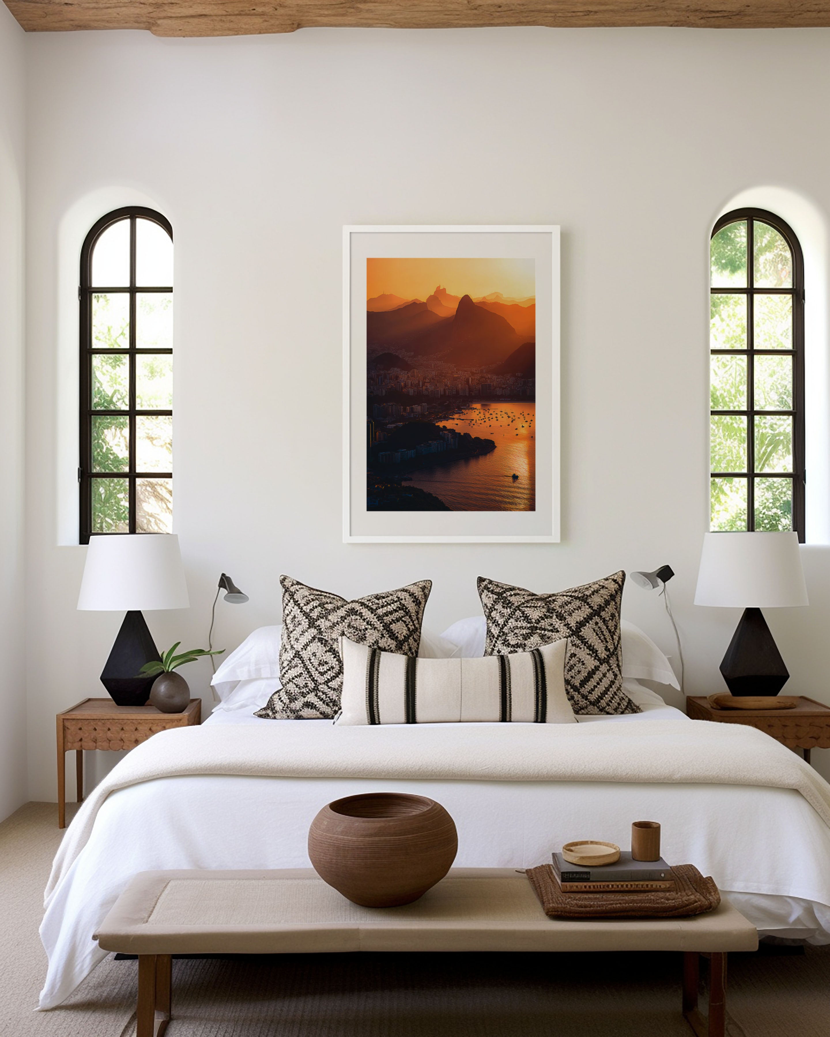 Rio de Janeiro Sunset Wall Art | Christ the Redeemer Guanabara Bay Brazil Print | Travel Photography Poster