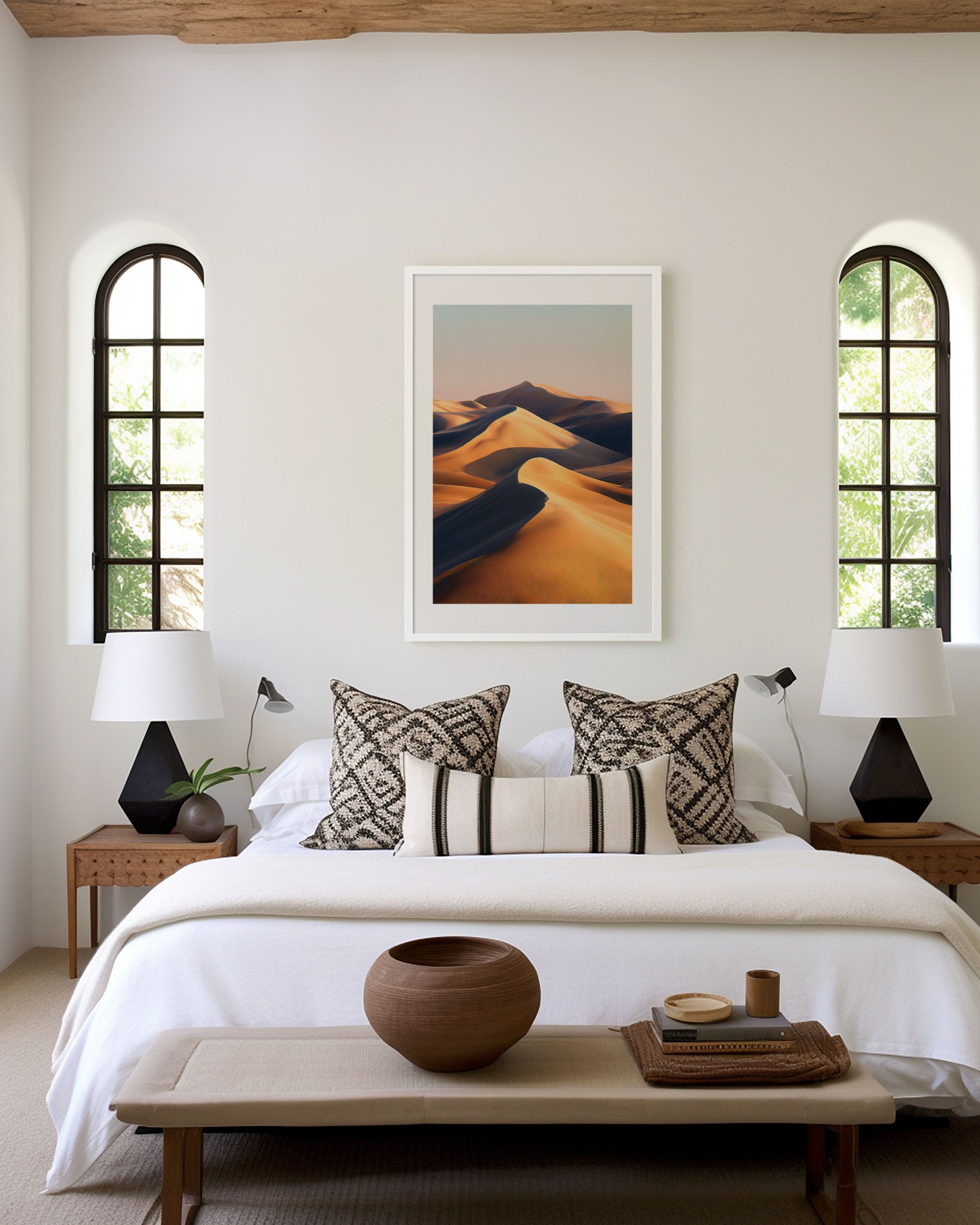 Sahara Desert Sand Dunes Print | Desert Landscape Wall Art | Golden Sand Dunes Shadow Light Photography Poster