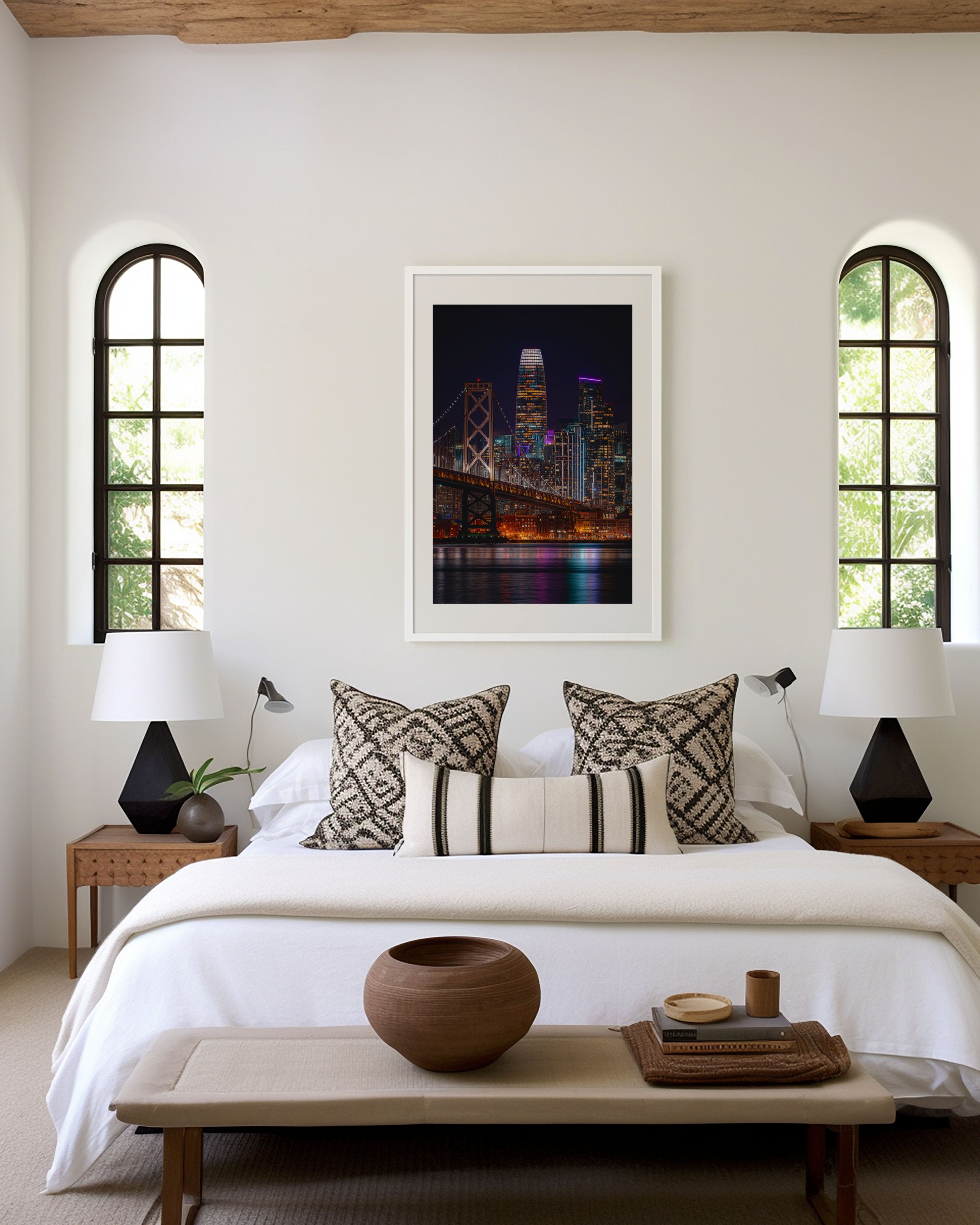 San Francisco Bay Bridge Night Wall Art | Salesforce Tower California Print | City Lights Photography Poster