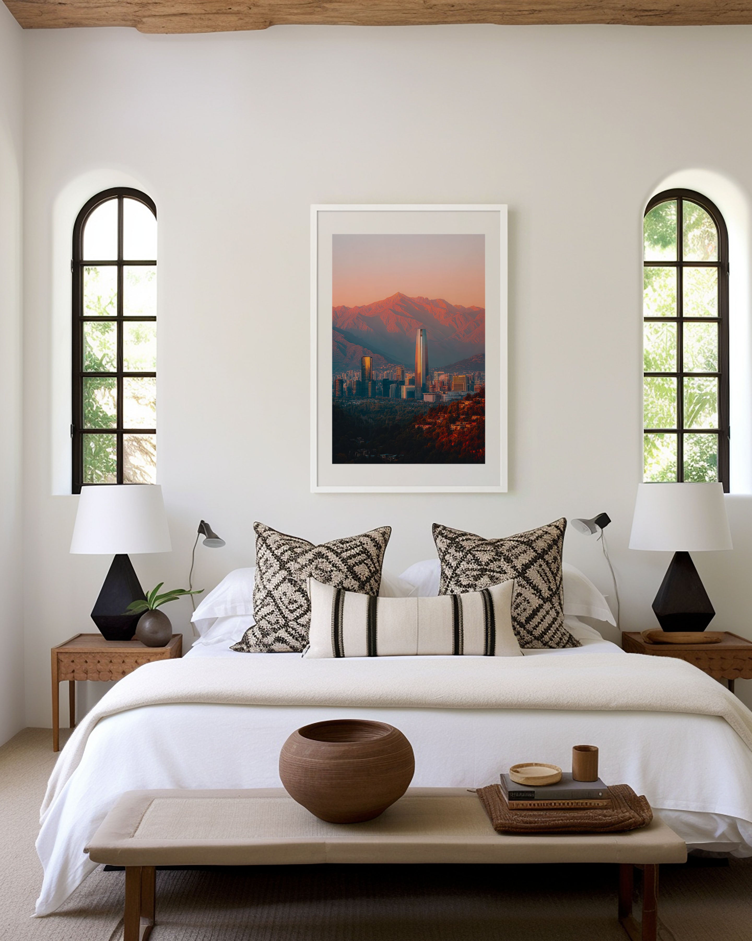 Santiago Skyline Sunset Wall Art | Andes Mountains Chile Print | Travel Photography Poster