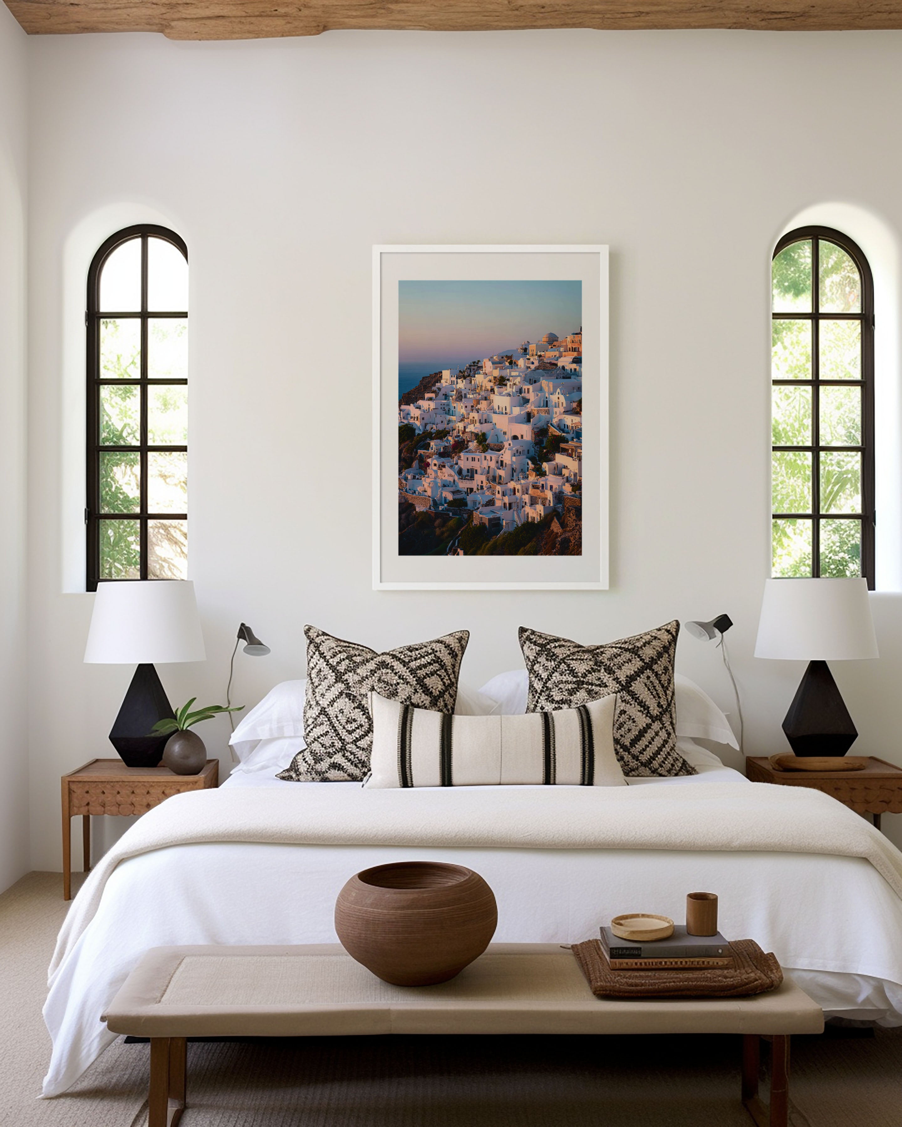 Santorini Oia Coastal Wall Art Print | Greece Sunset Photography
