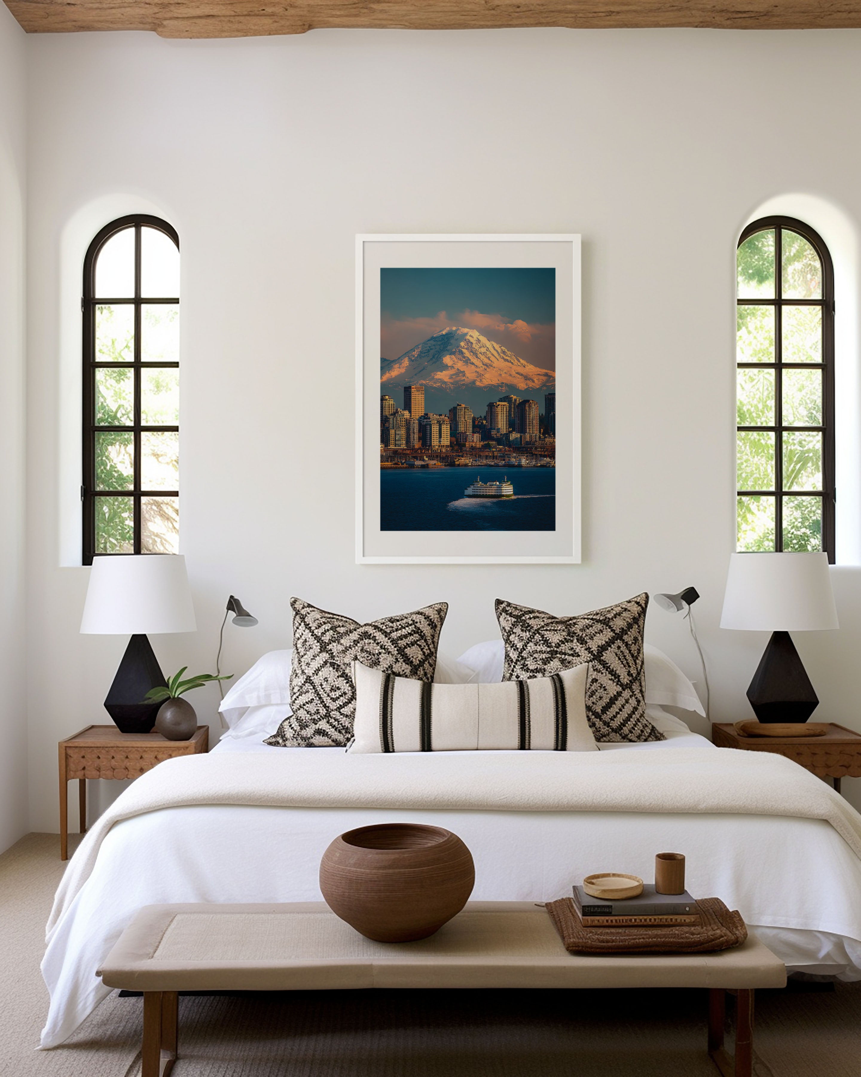 Seattle Skyline Ferry Wall Art Print | Mount Rainier Waterfront Photography | Puget Sound Washington Poster | Pacific Northwest Home Decor | City & Mountain Print