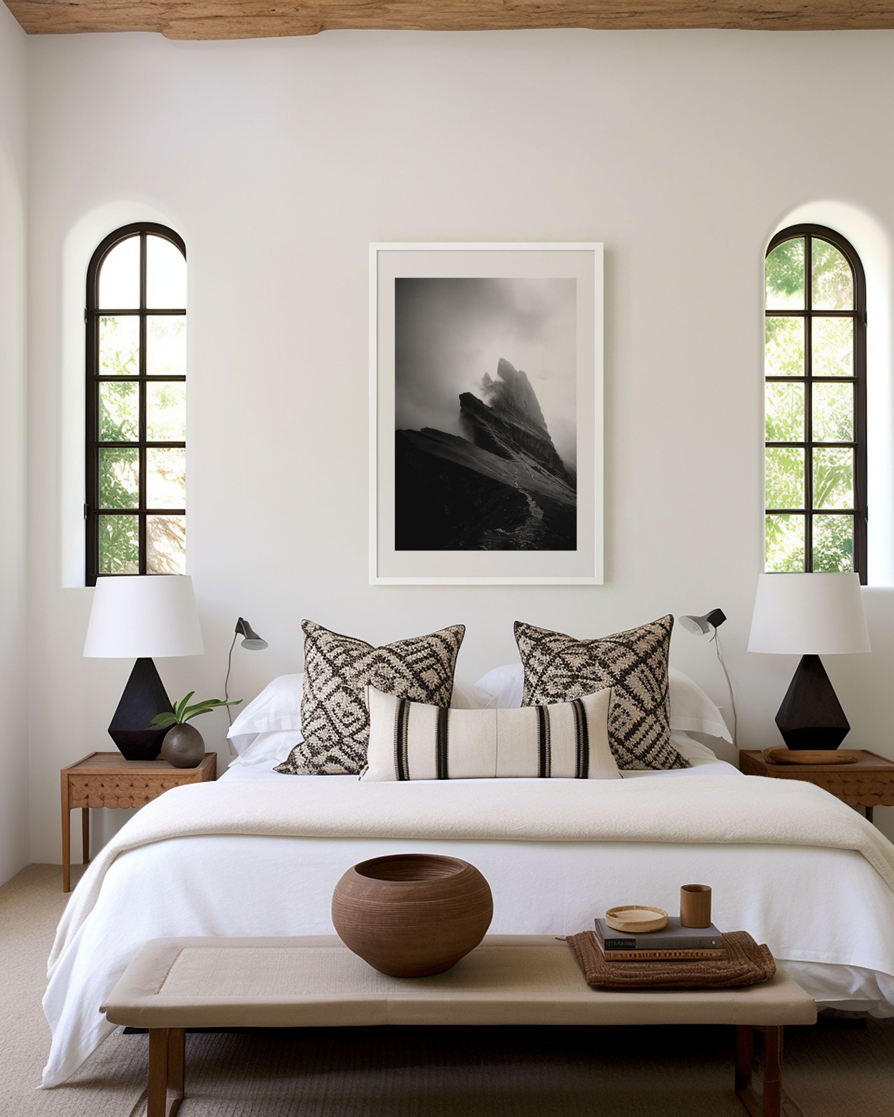 Seceda Ridge Black & White Wall Art Print | Dramatic Mountain Canvas