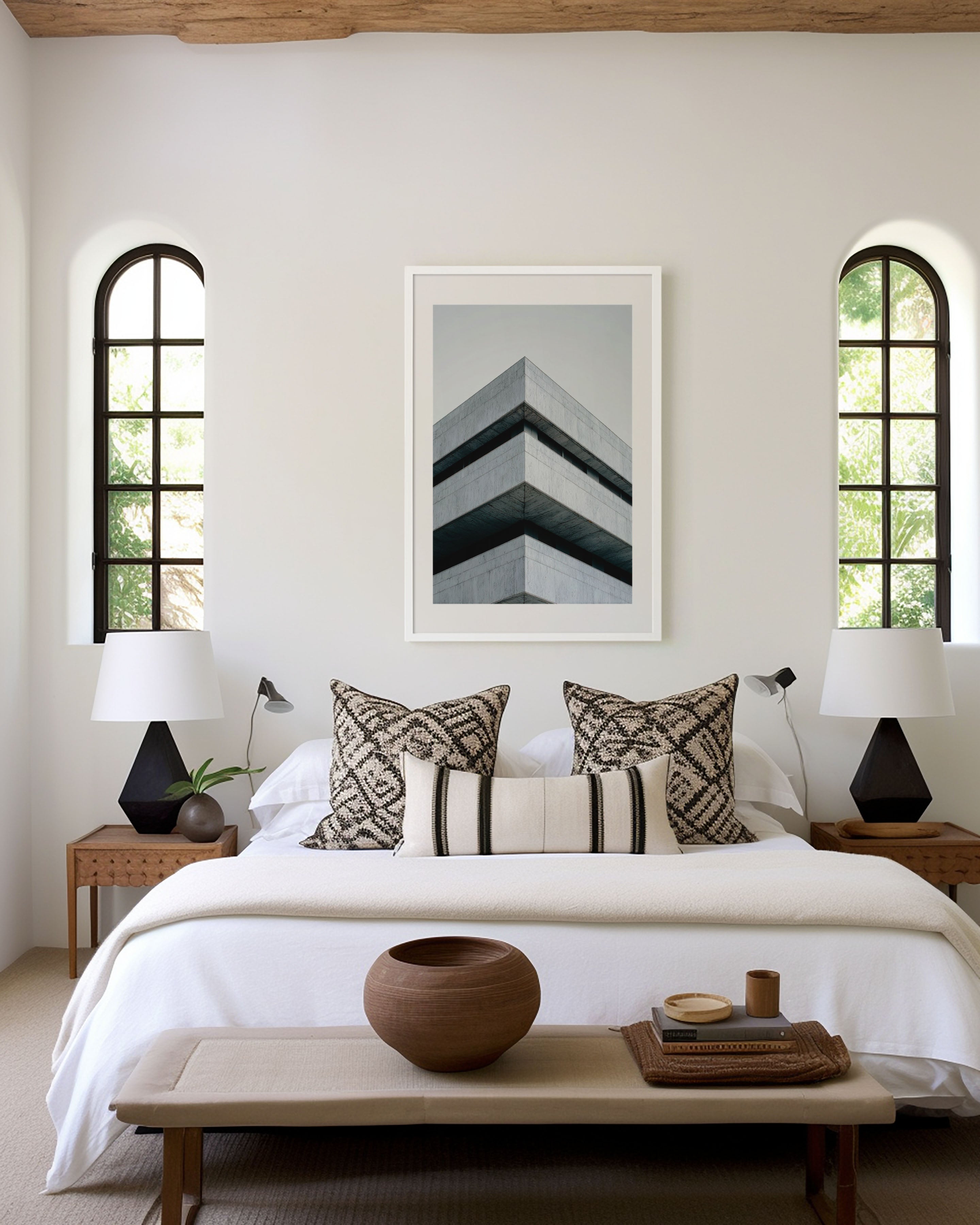 Brutalist Concrete Building Corner Grey Sky Wall Art Print | Architecture Abstract Photography | Minimalist Home Decor