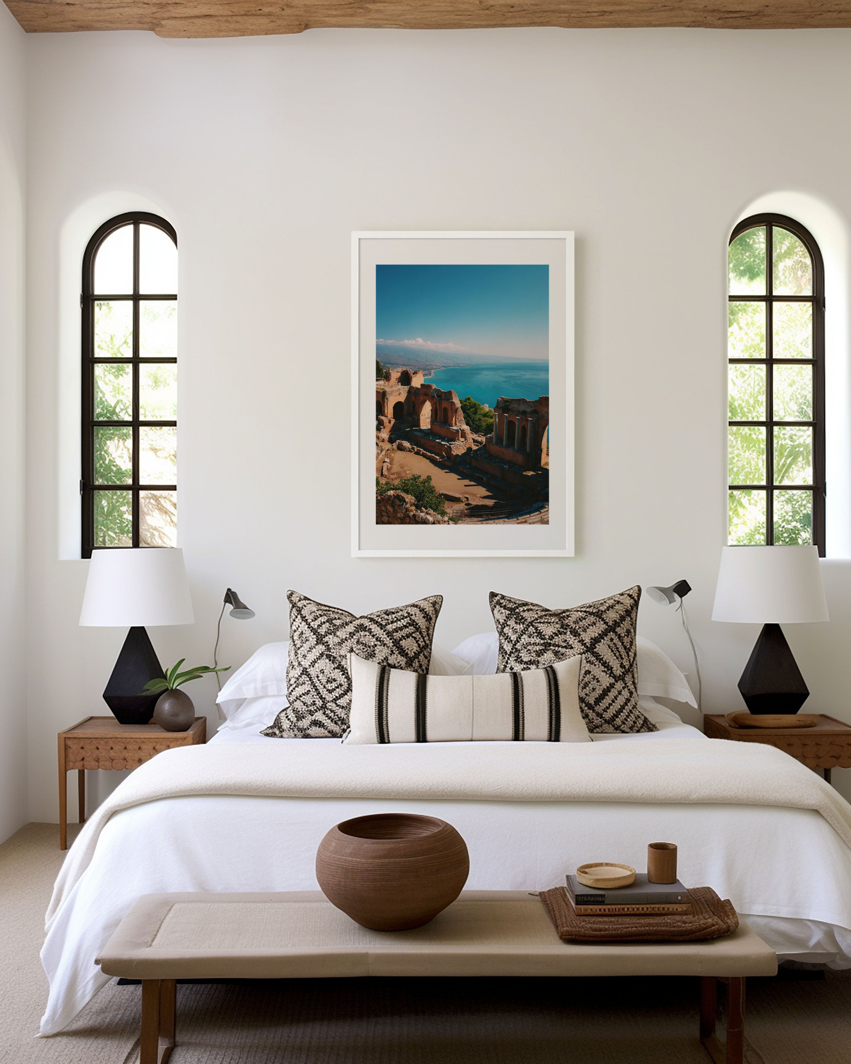 Taormina Coastal Ruins Wall Art | Sicily Ocean View Landscape Print