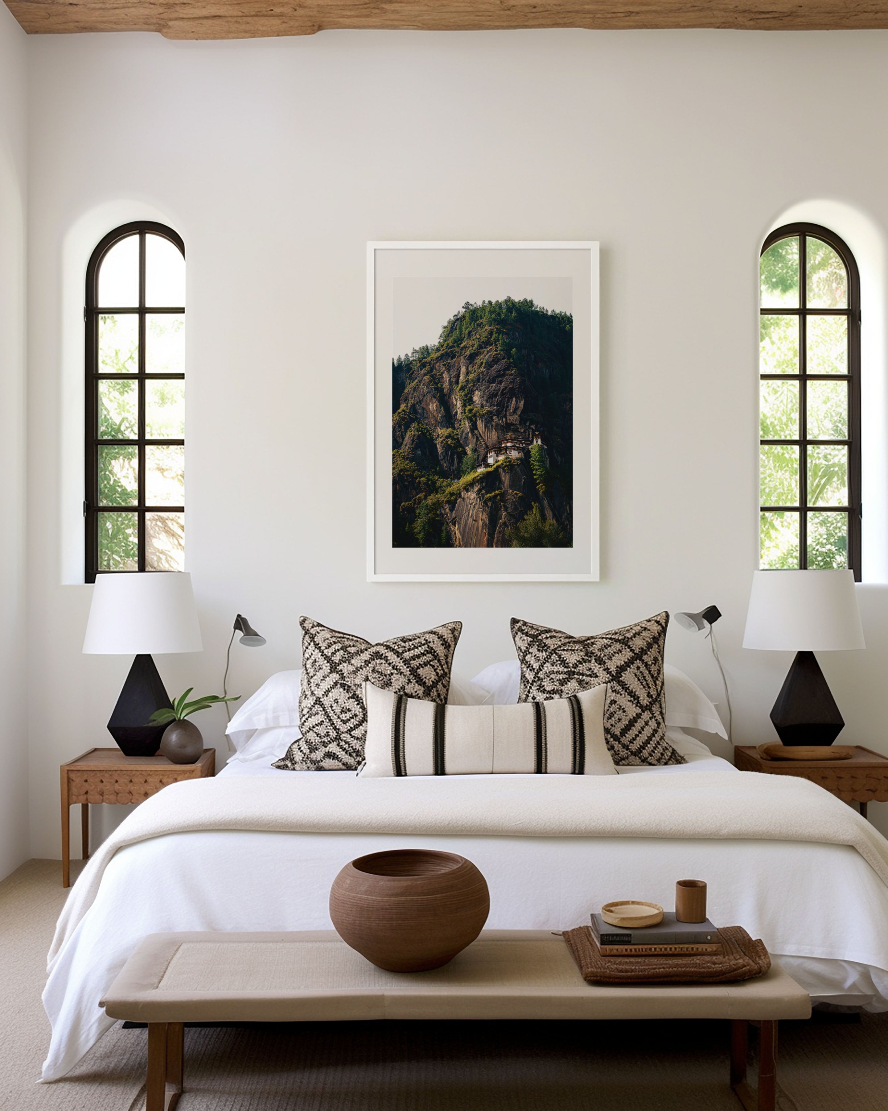 Tiger’s Nest Monastery Wall Art Print – Himalayan Cliff Temple Canvas, Bhutan Landscape Artwork, Spiritual Mountain Decor