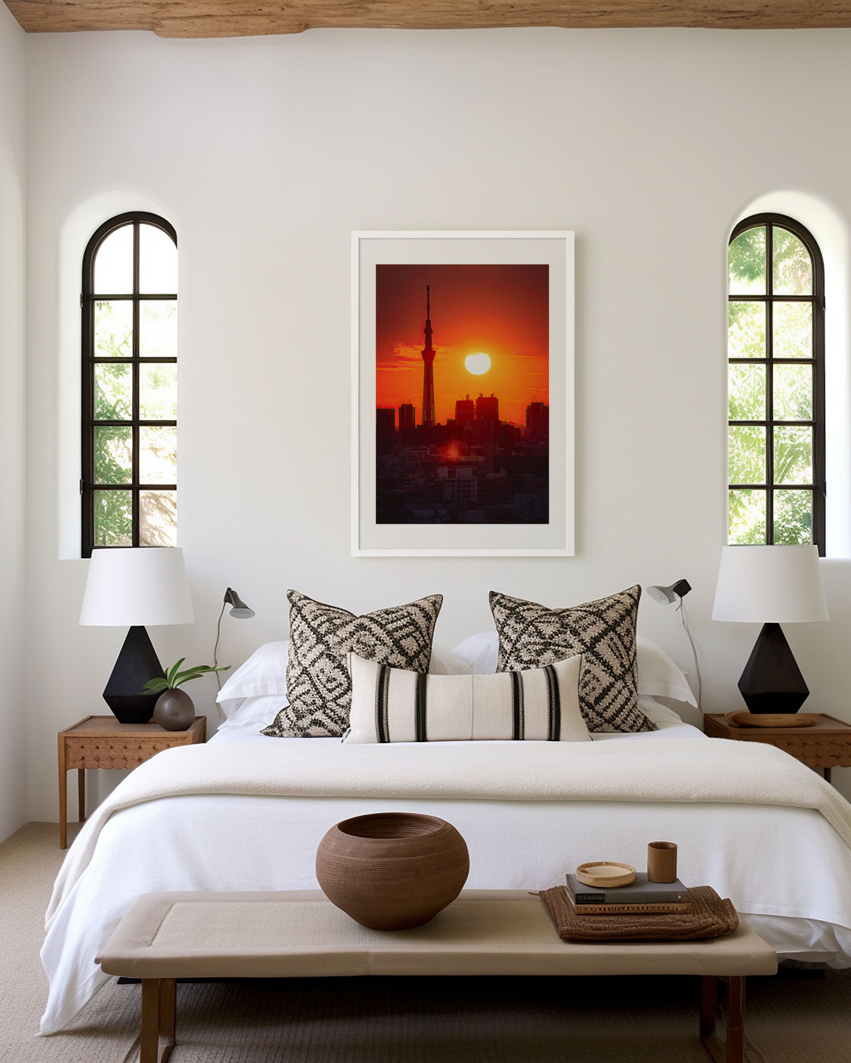 Tokyo Sky Tree Sunset Wall Art | Tokyo Skyline Japan Red Sun Print | Travel Photography Poster