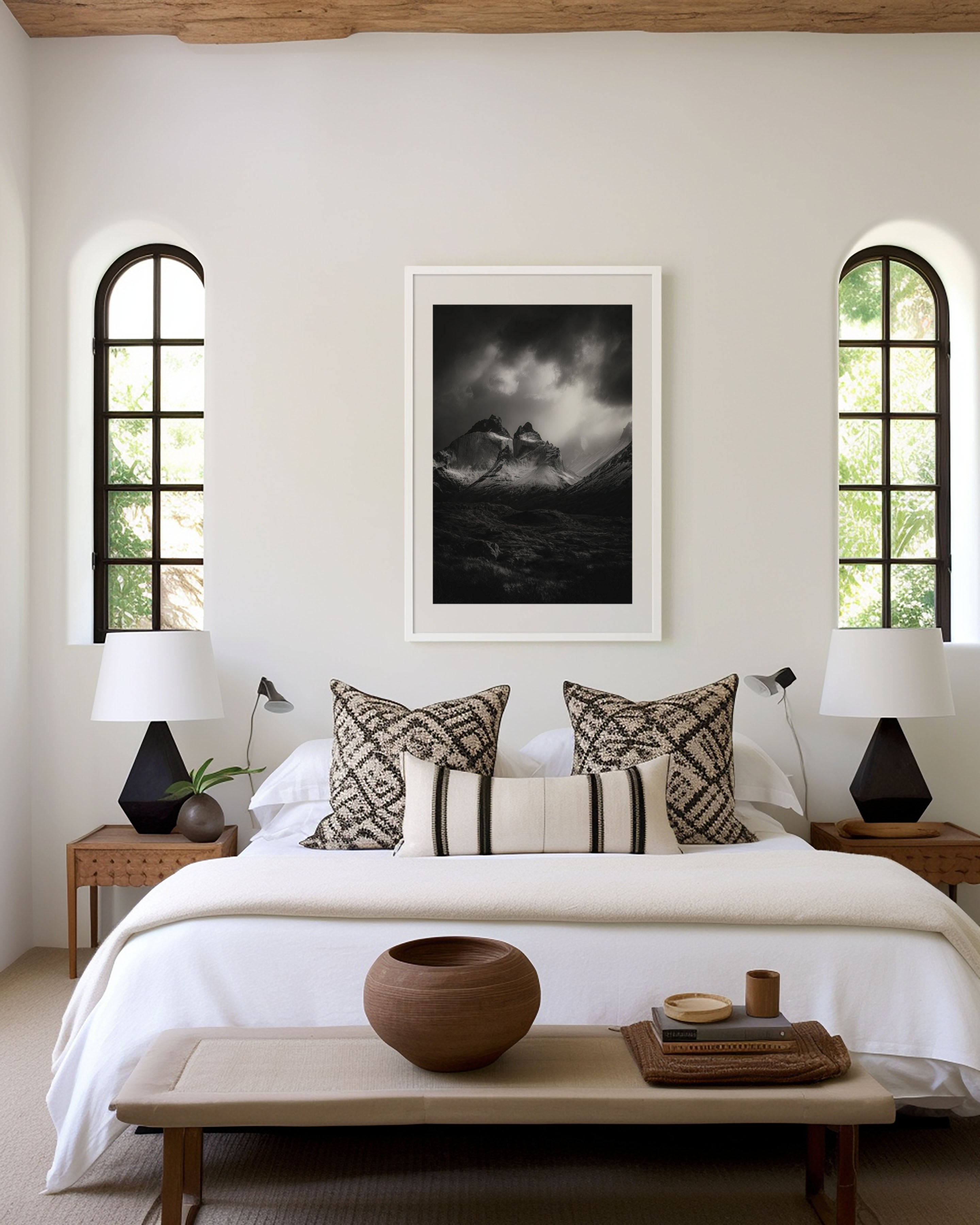 Torres del Paine Wall Art – Dramatic Black & White Mountain Print