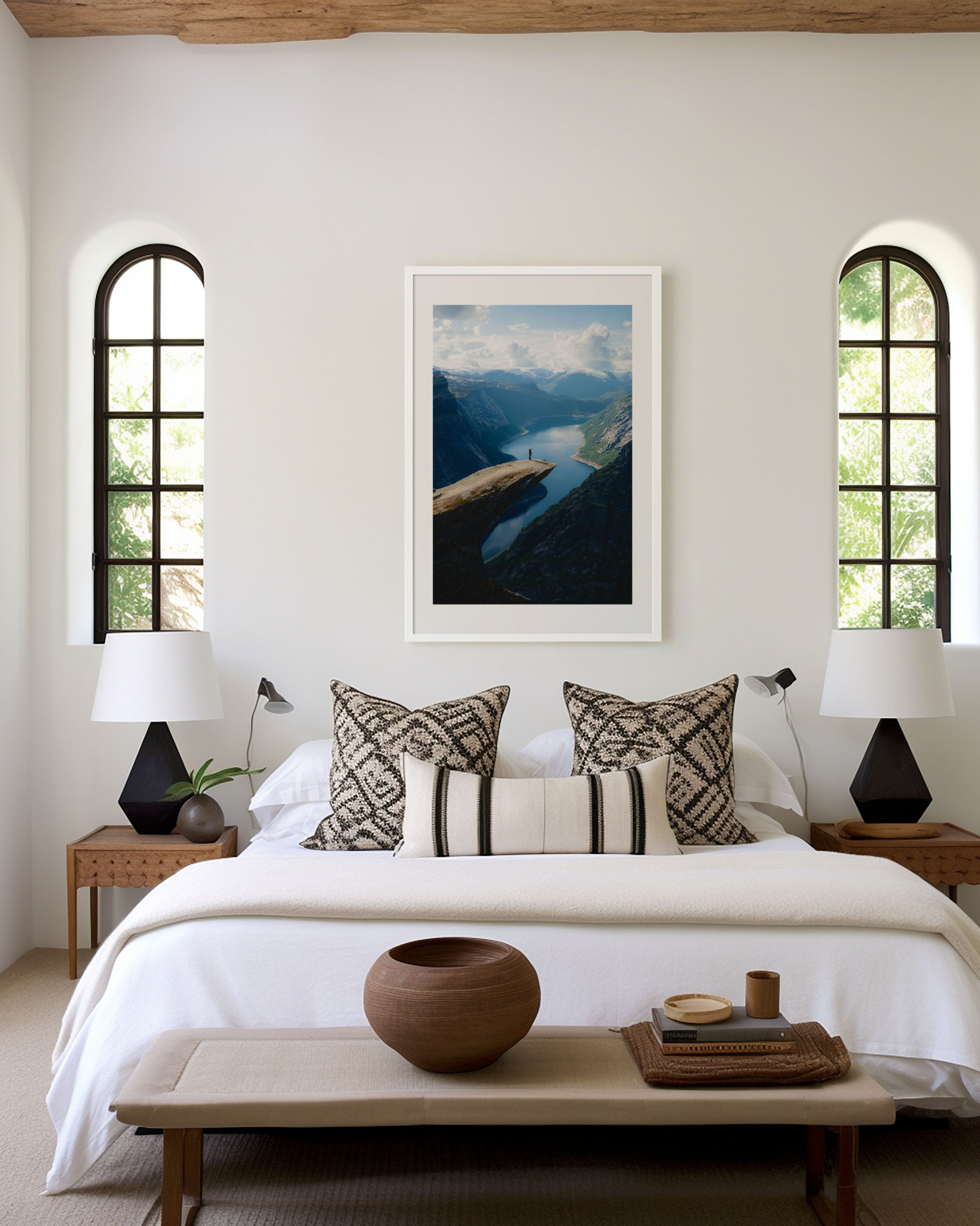 Trolltunga Norway Wall Art Print | Hiker on Rock Ledge Fjord Photography | Hardangerfjord Landscape Poster | Scandinavian Adventure Print | Nordic Home Decor