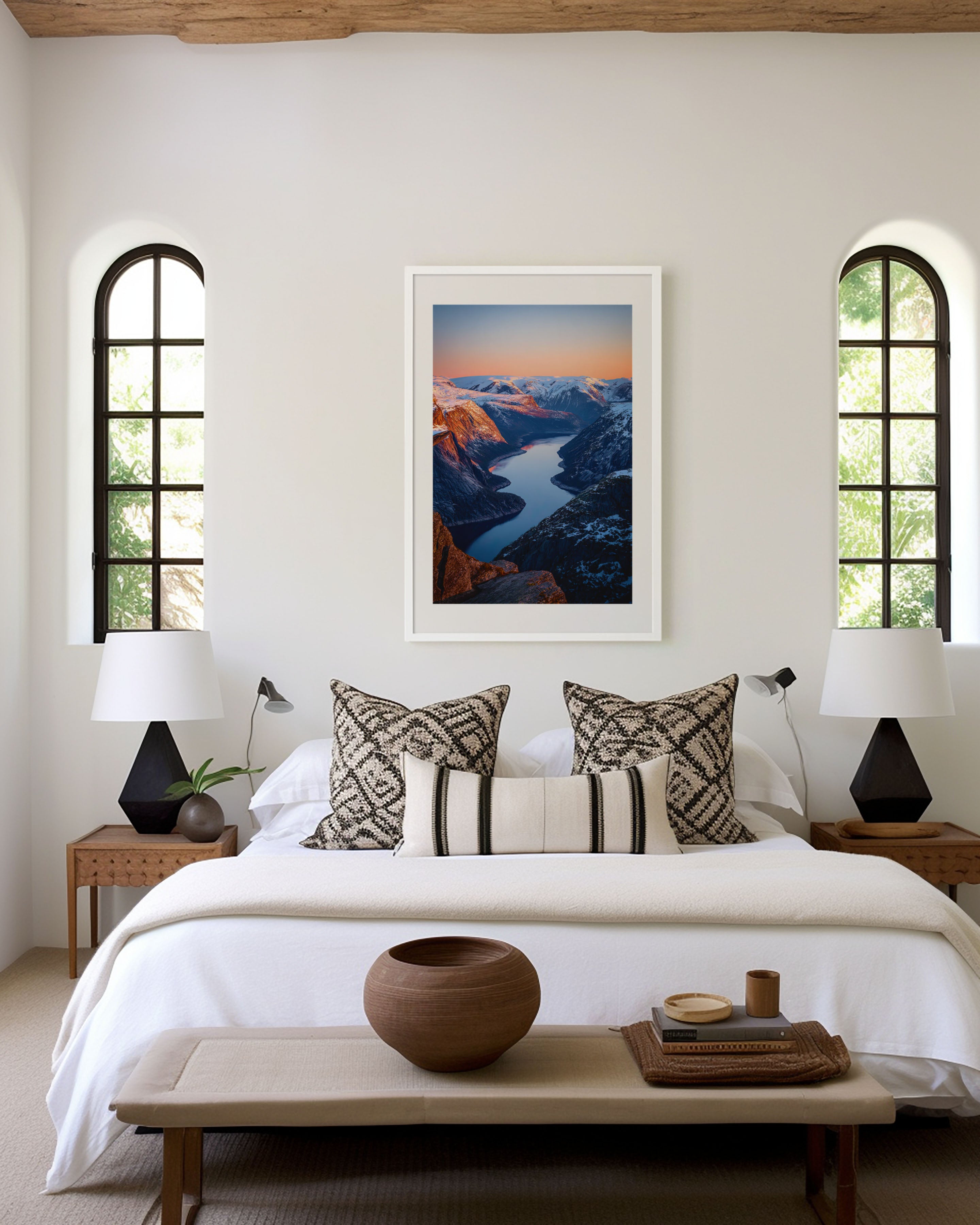 Trolltunga Aerial Snow Fjord Sunrise Wall Art Print | Norway Winter Landscape Photography | Scandinavian Home Decor