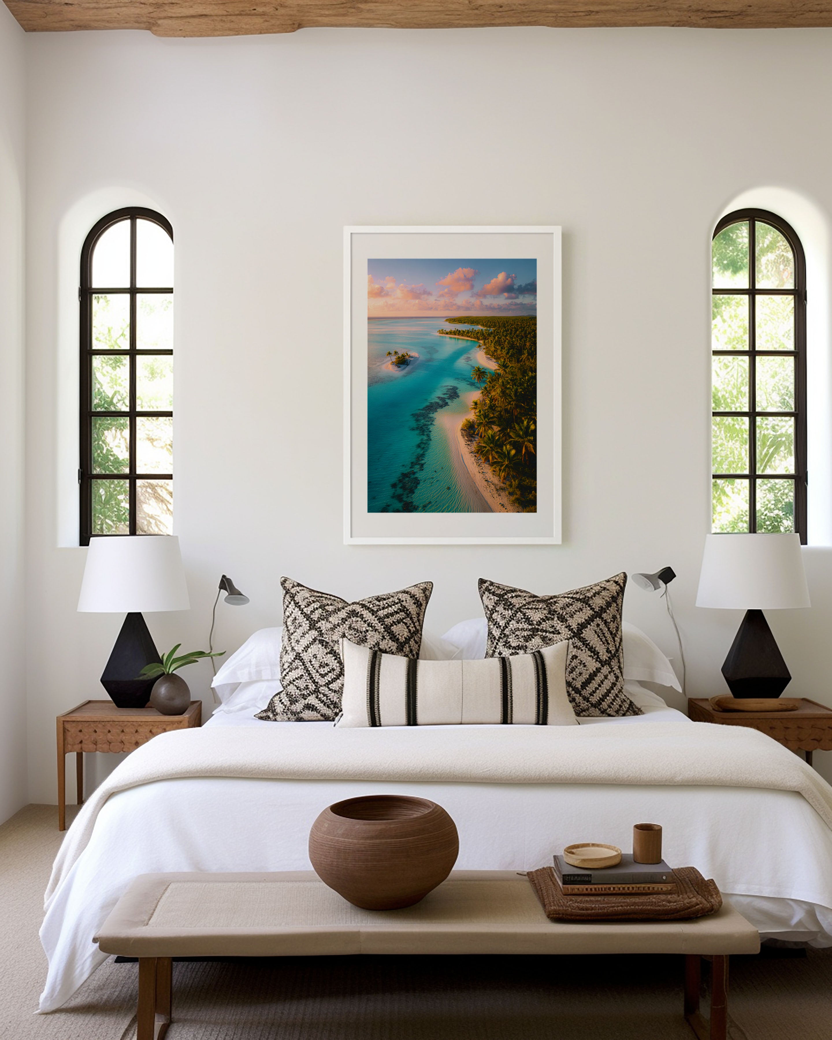 Tropical Lagoon Paradise Wall Art – Luxury Beach Ocean Canvas Print, Island Palm Decor