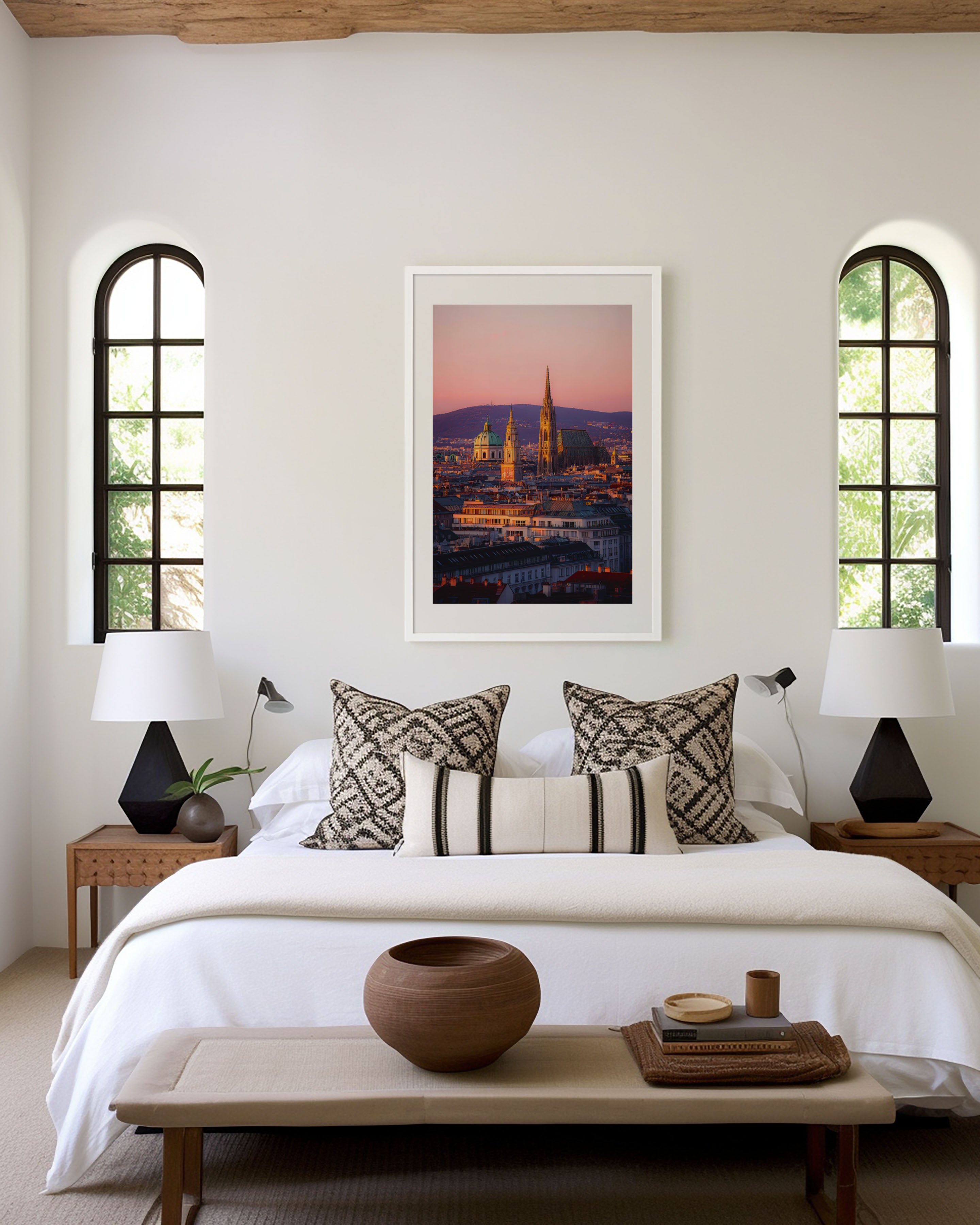 Vienna St. Stephen's Cathedral Pink Sunset Wall Art | St. Peter's Church Austria Rooftops Print | Travel Photography Poster