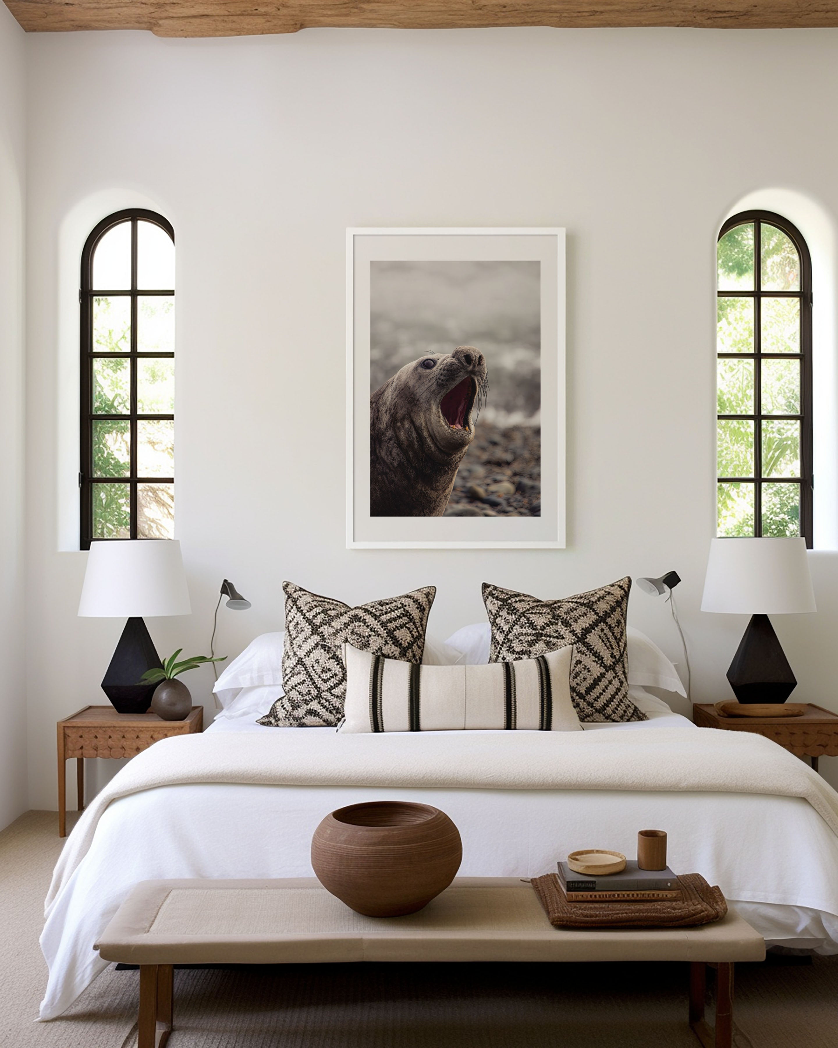 Elephant Seal Wall Art Print – Coastal Wildlife Canvas, Funny Animal Photography Decor