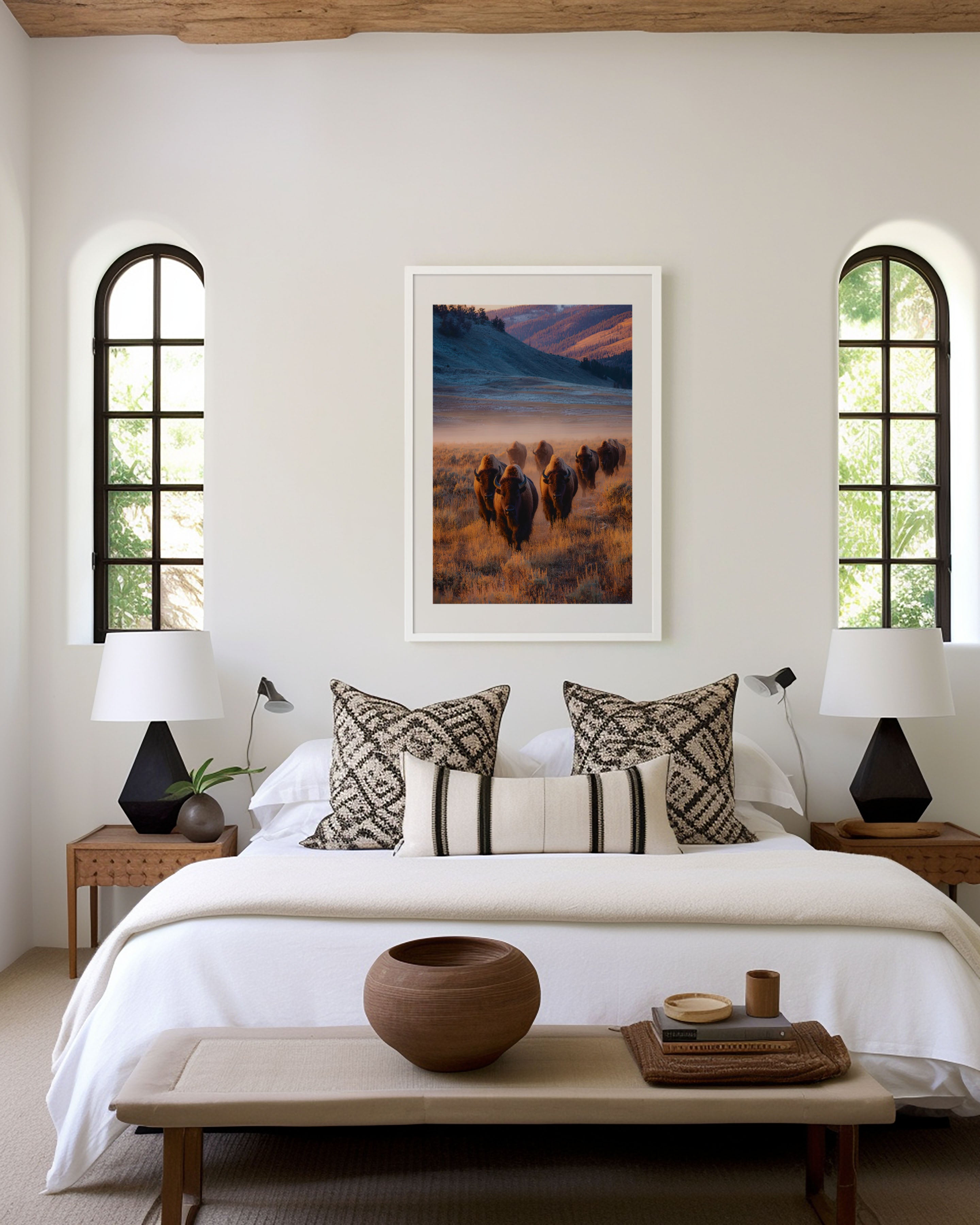 Yellowstone Bison Wall Art Print – American Wildlife Canvas & Framed Golden Hour Landscape Decor