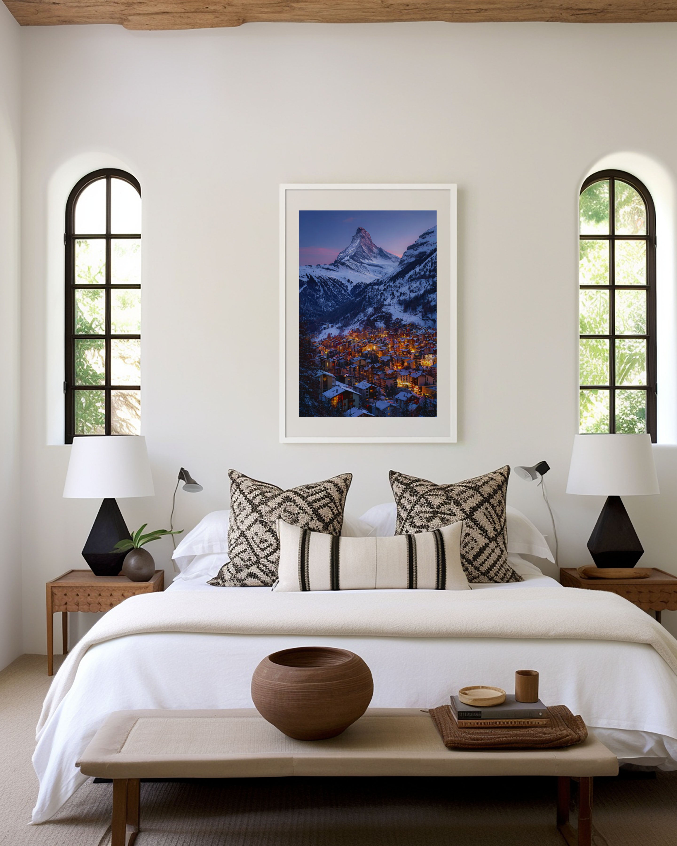 Zermatt Village Matterhorn Wall Art Print | Switzerland Winter Night Photography | Alpine Town Twilight Poster | Swiss Mountain Home Decor | European Travel Print