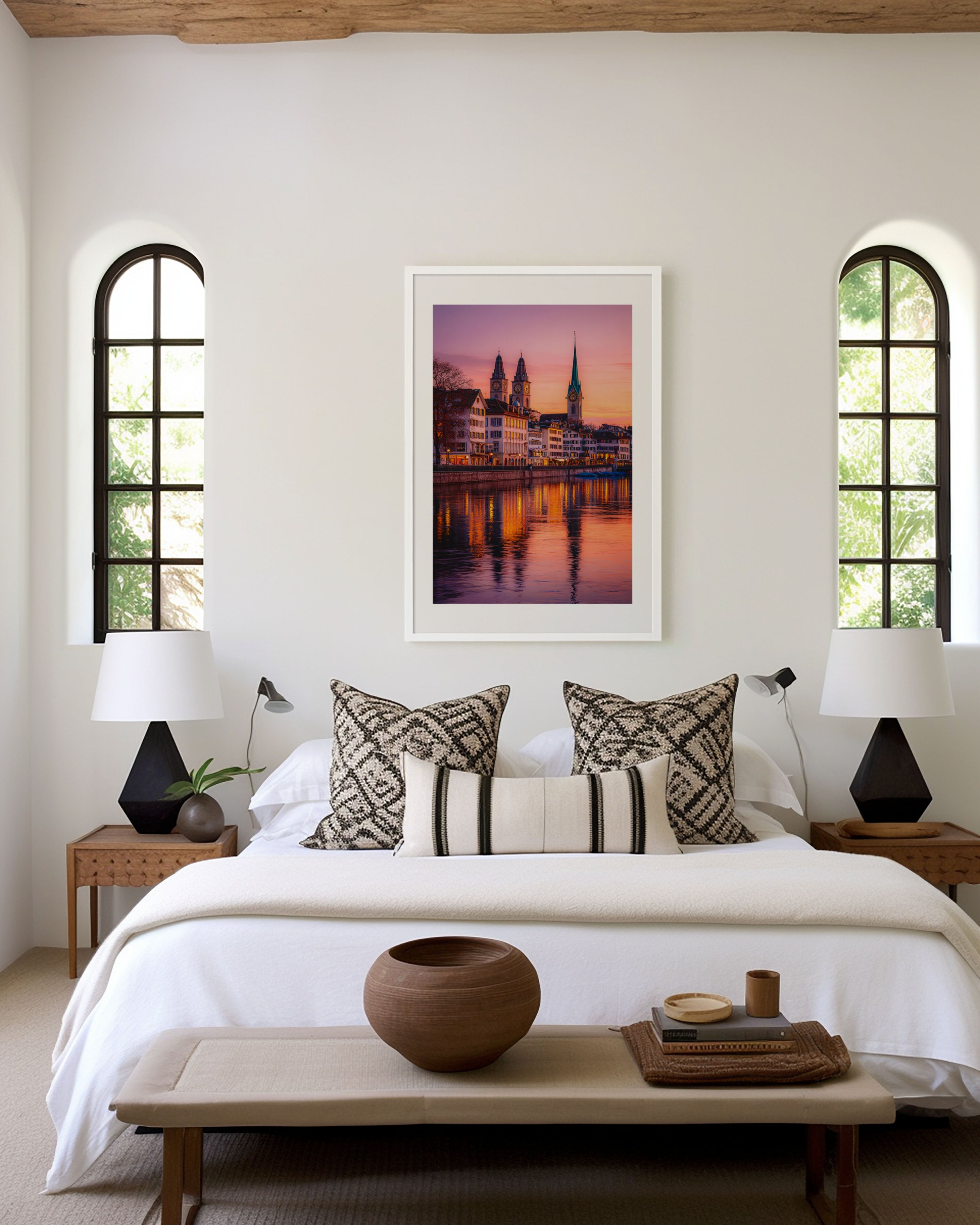 Zurich Old Town Sunset Wall Art | Grossmünster Fraumünster Limmat River Switzerland Print | Travel Photography Poster