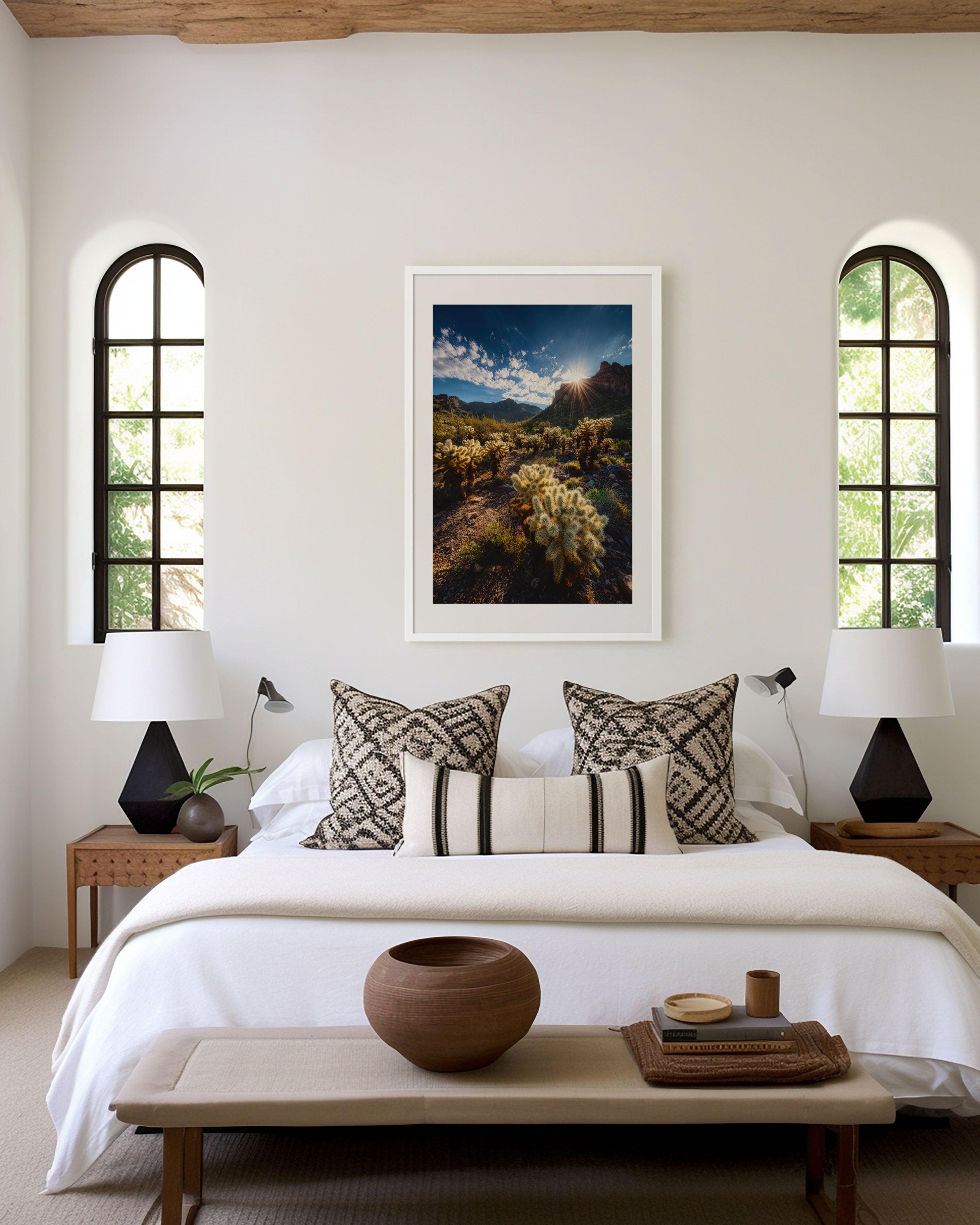 Arizona Desert Print | Cholla Cactus Sunburst Wall Art | Sonoran Desert Landscape | Southwest Photography Poster