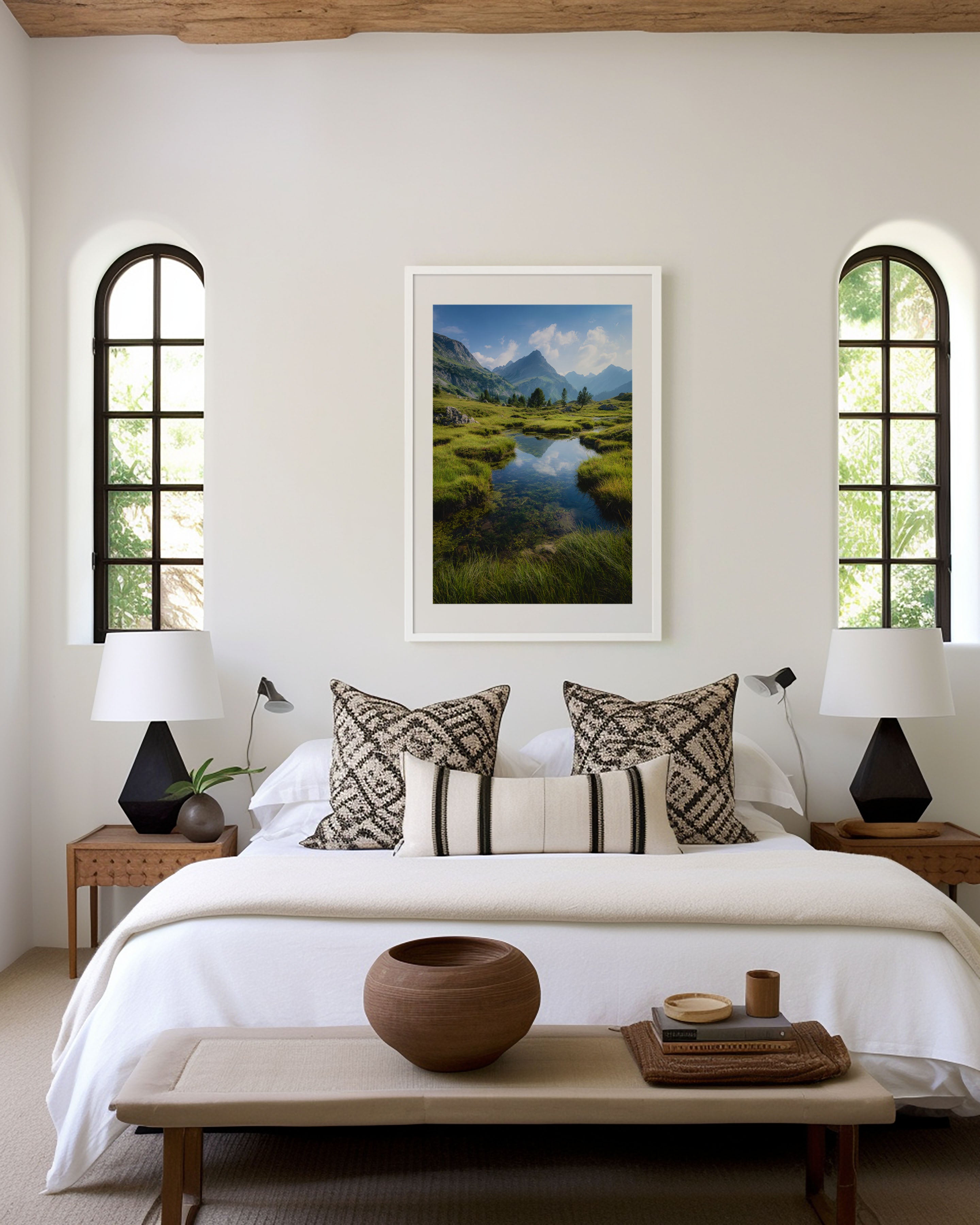 Alpine Meadow Print | Mountain Wetland Wall Art | Swiss Alps Summer Landscape | Green Nature Photography Poster