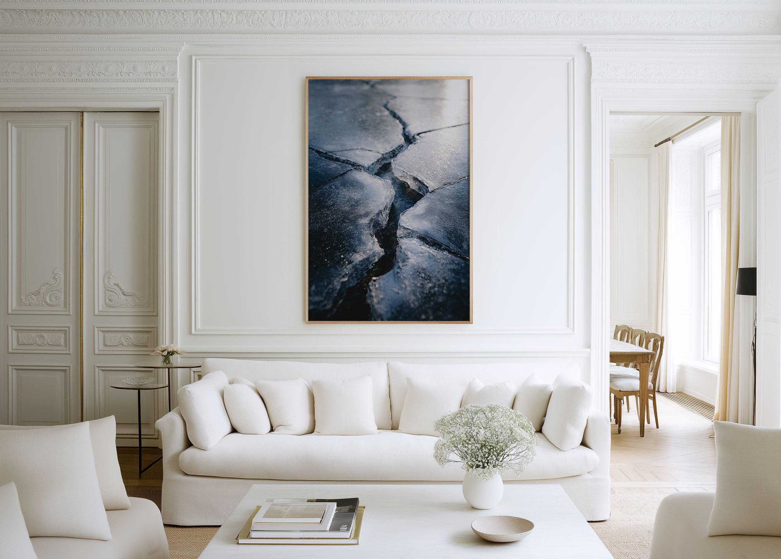 Abstract Ice Crack Wall Art Print | Blue Minimalist Frozen Texture Canvas | Modern Nature Photography Wall Decor