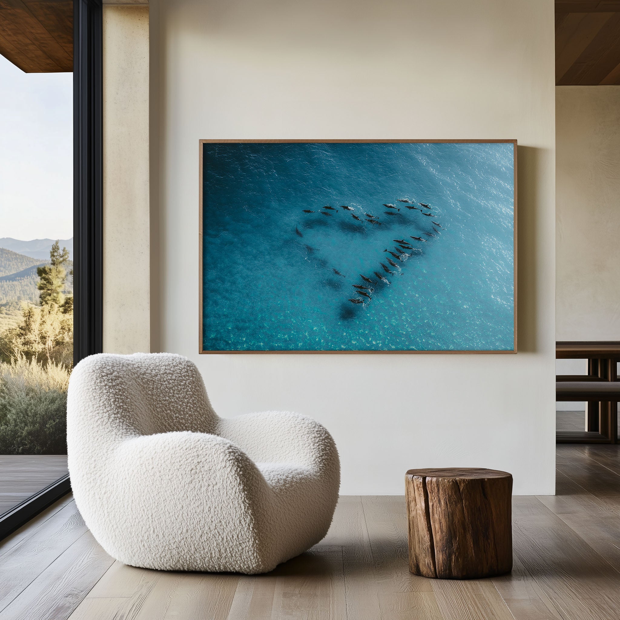 Dolphin Heart Formation Aerial Ocean Wall Art Print