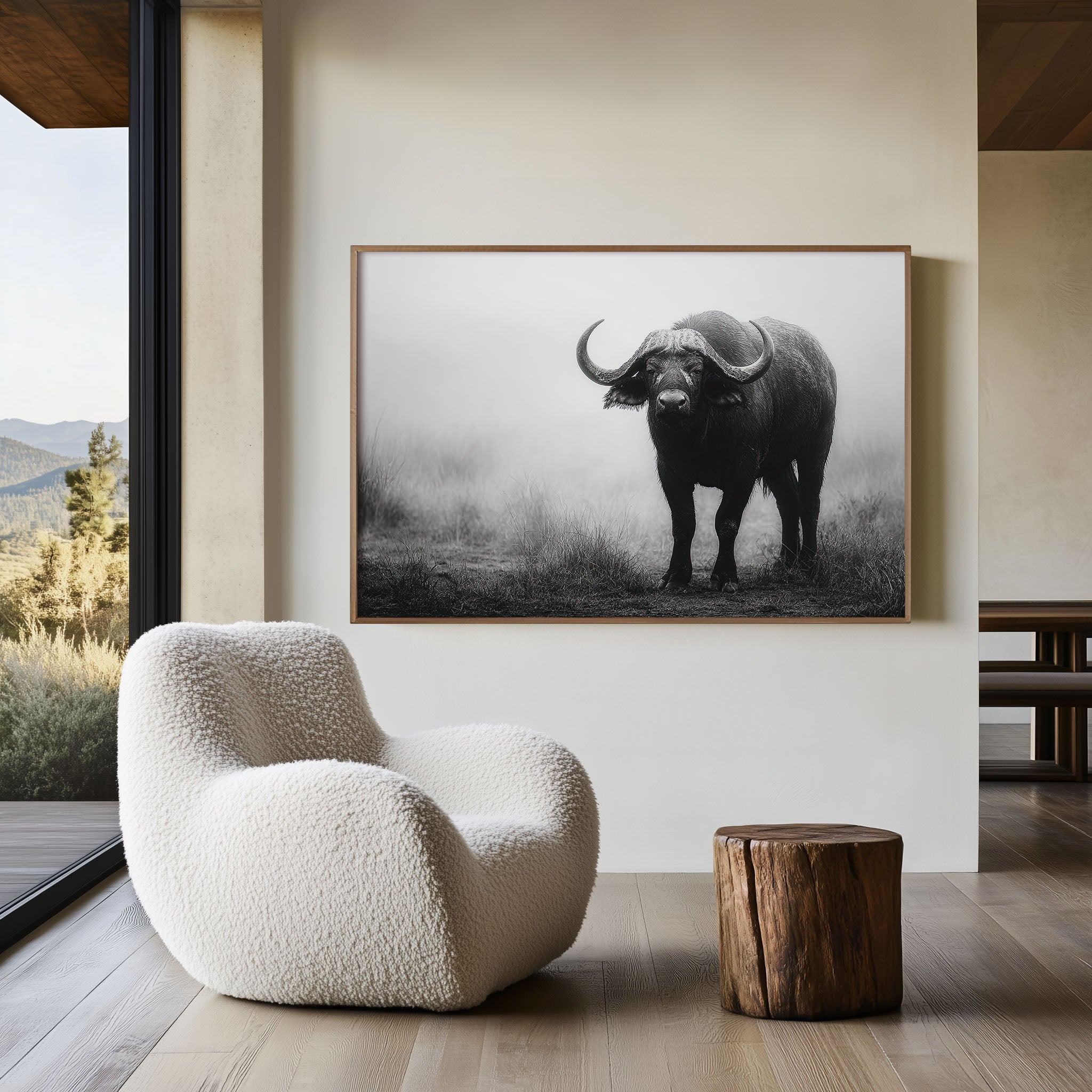 African Buffalo Black & White Wildlife Wall Art