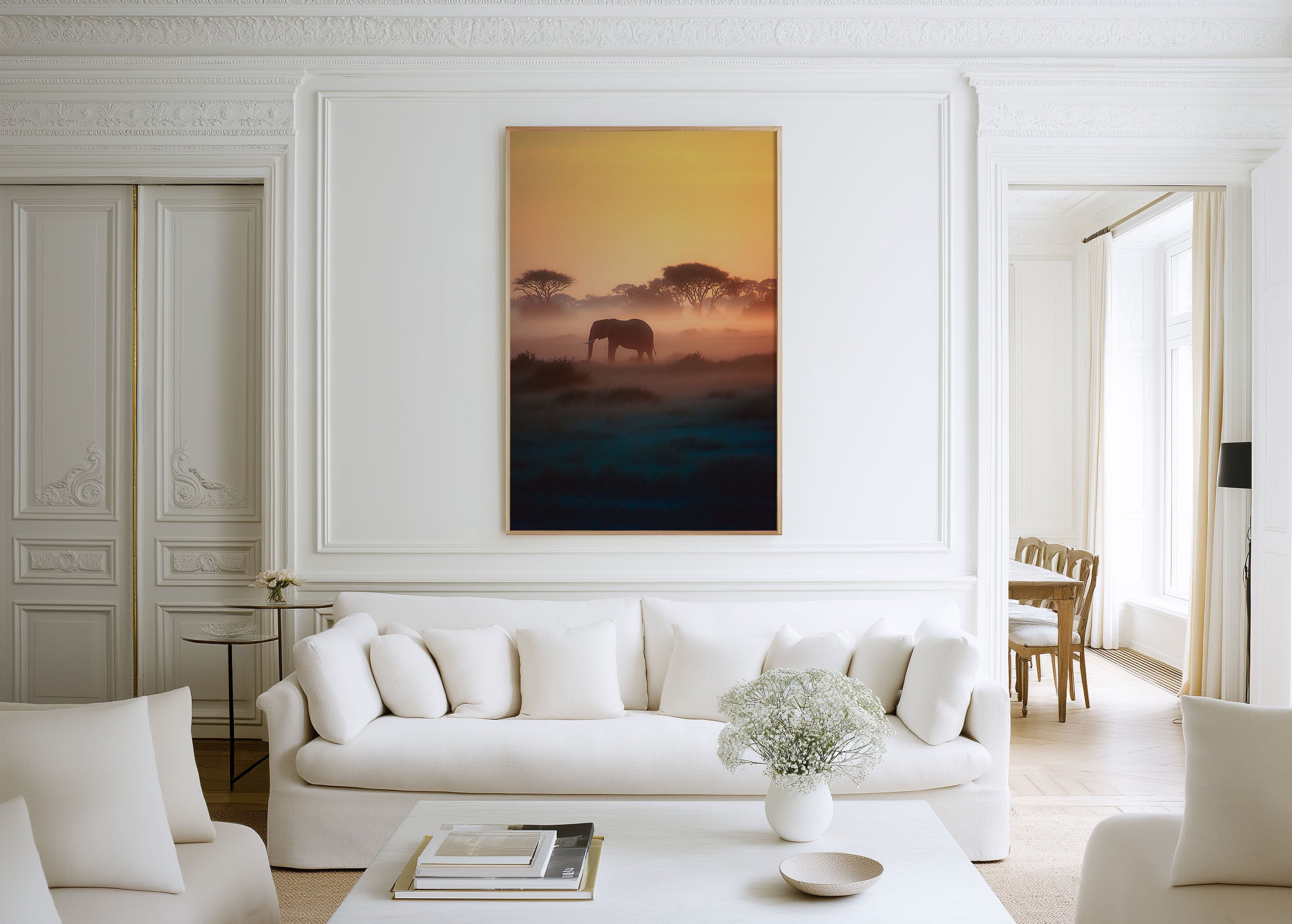 African Elephant Sunrise Canvas Print – Safari Wildlife Wall Art