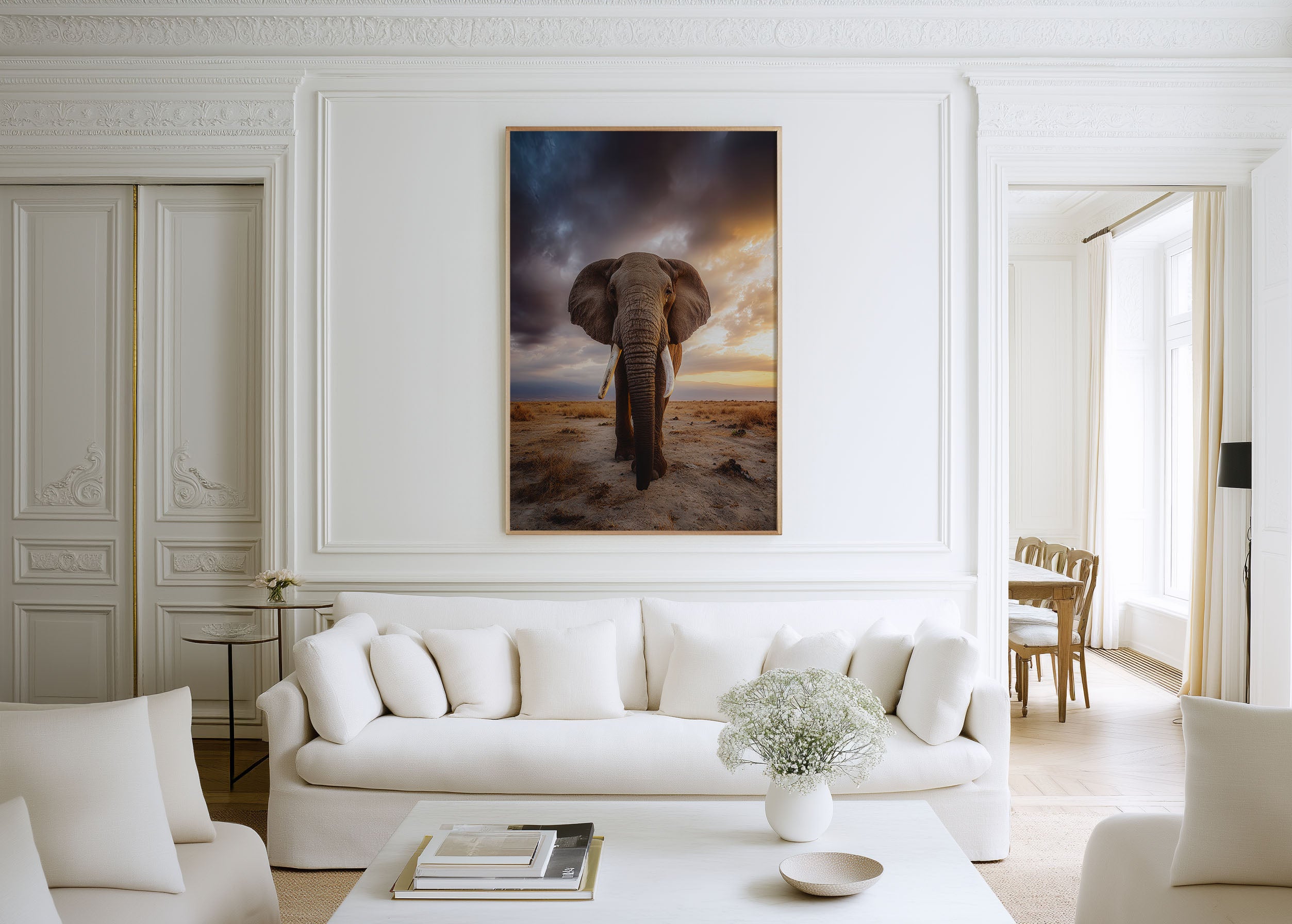 African Elephant Wall Art | Safari Wildlife Sunset Print