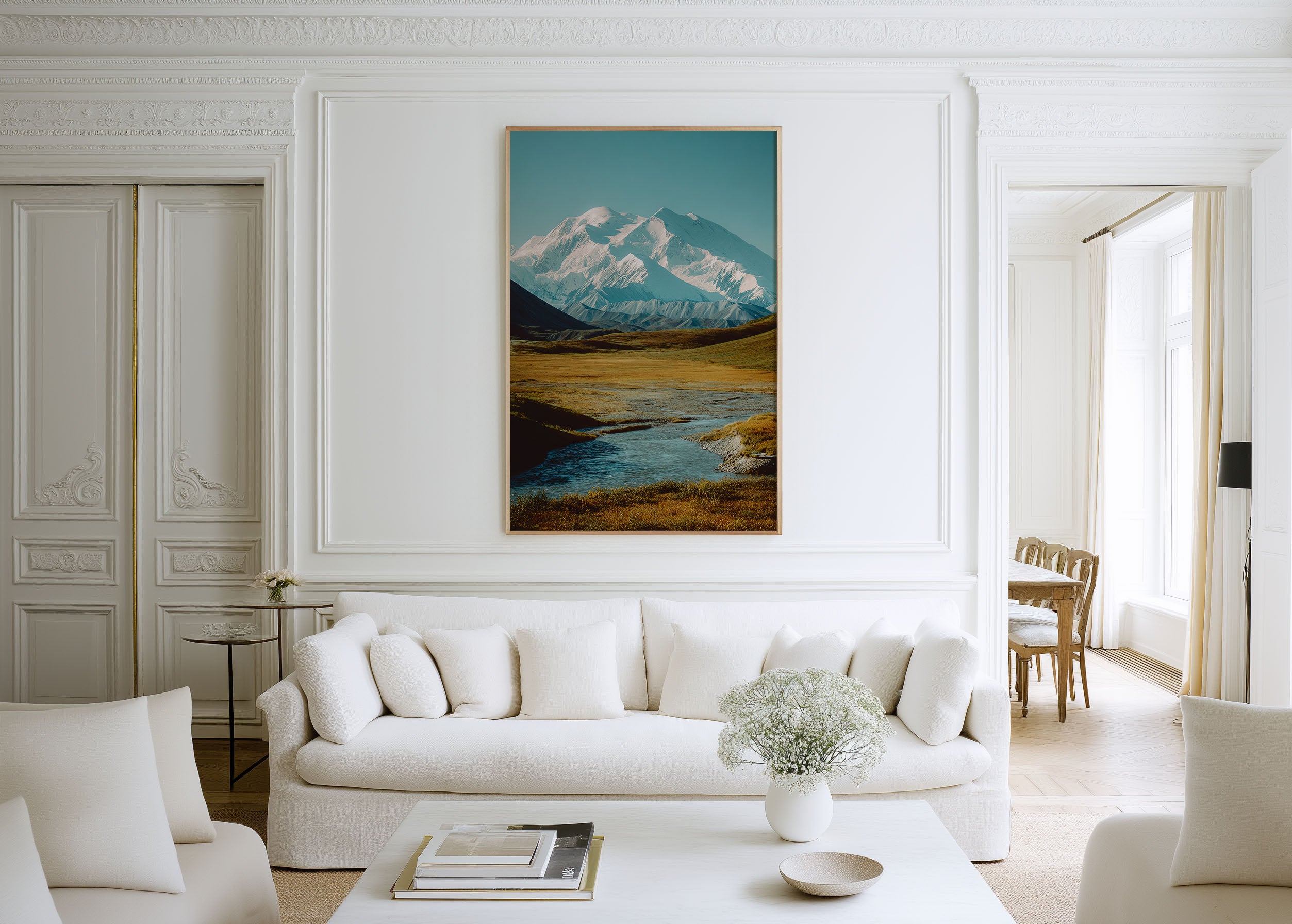 Alaska Snow Mountain River Wall Art Print | Scenic Wilderness Canvas