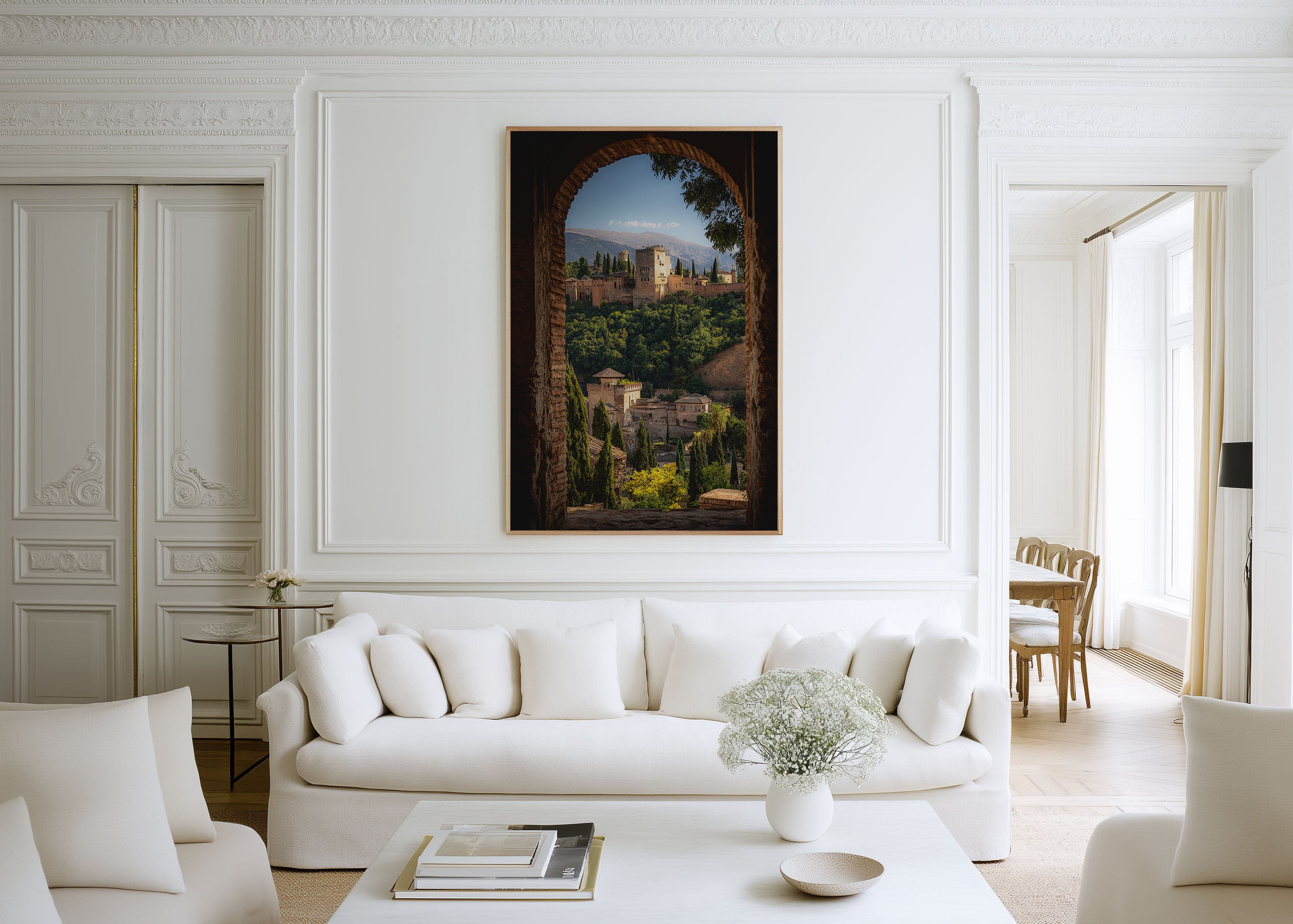 Alhambra Arch View Wall Art – Spanish Architecture Canvas Print, Timeless Travel Landscape Decor