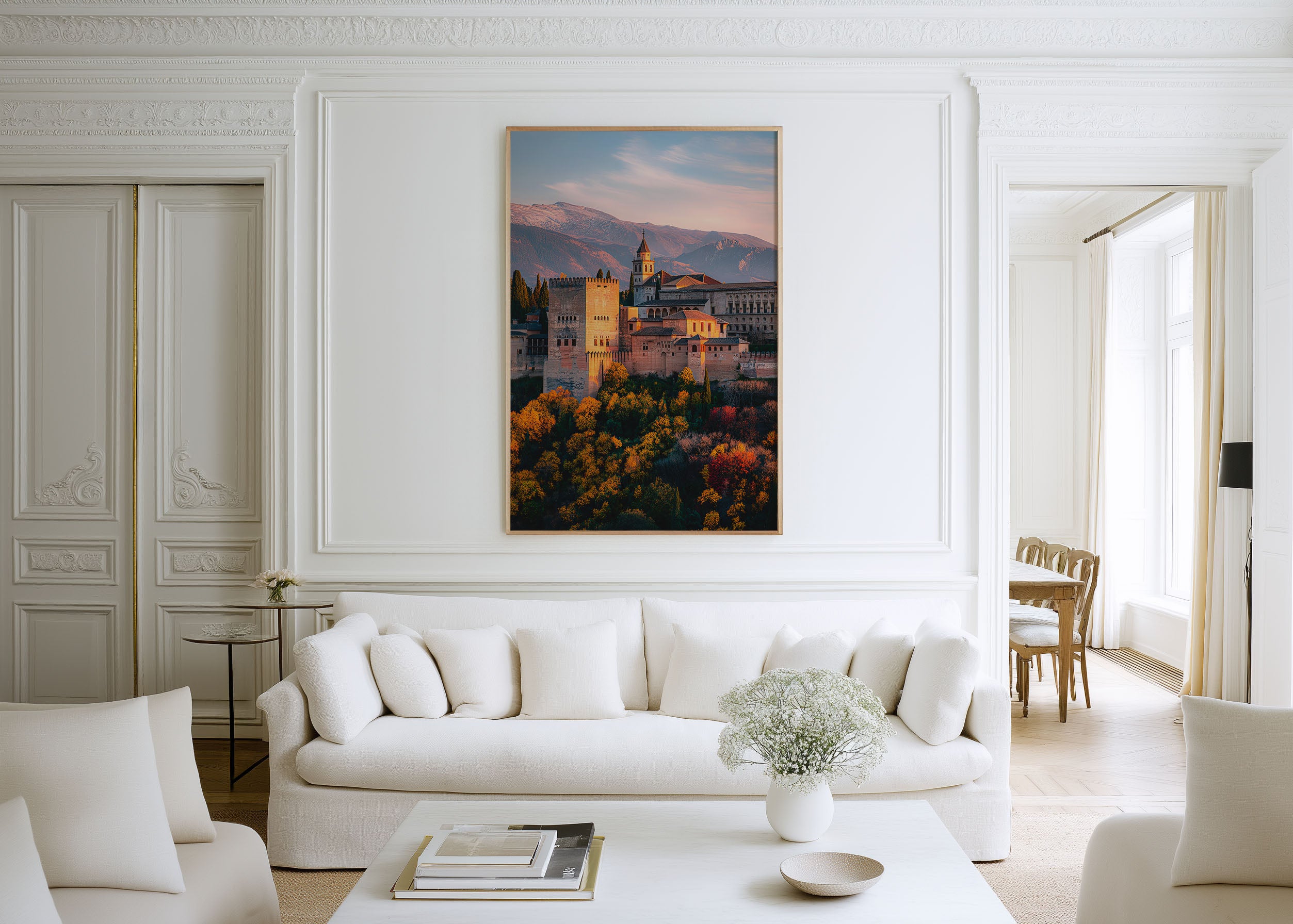Alhambra Sunset Wall Art – Golden Hour Spanish Architecture Canvas Print, Luxury Travel Decor