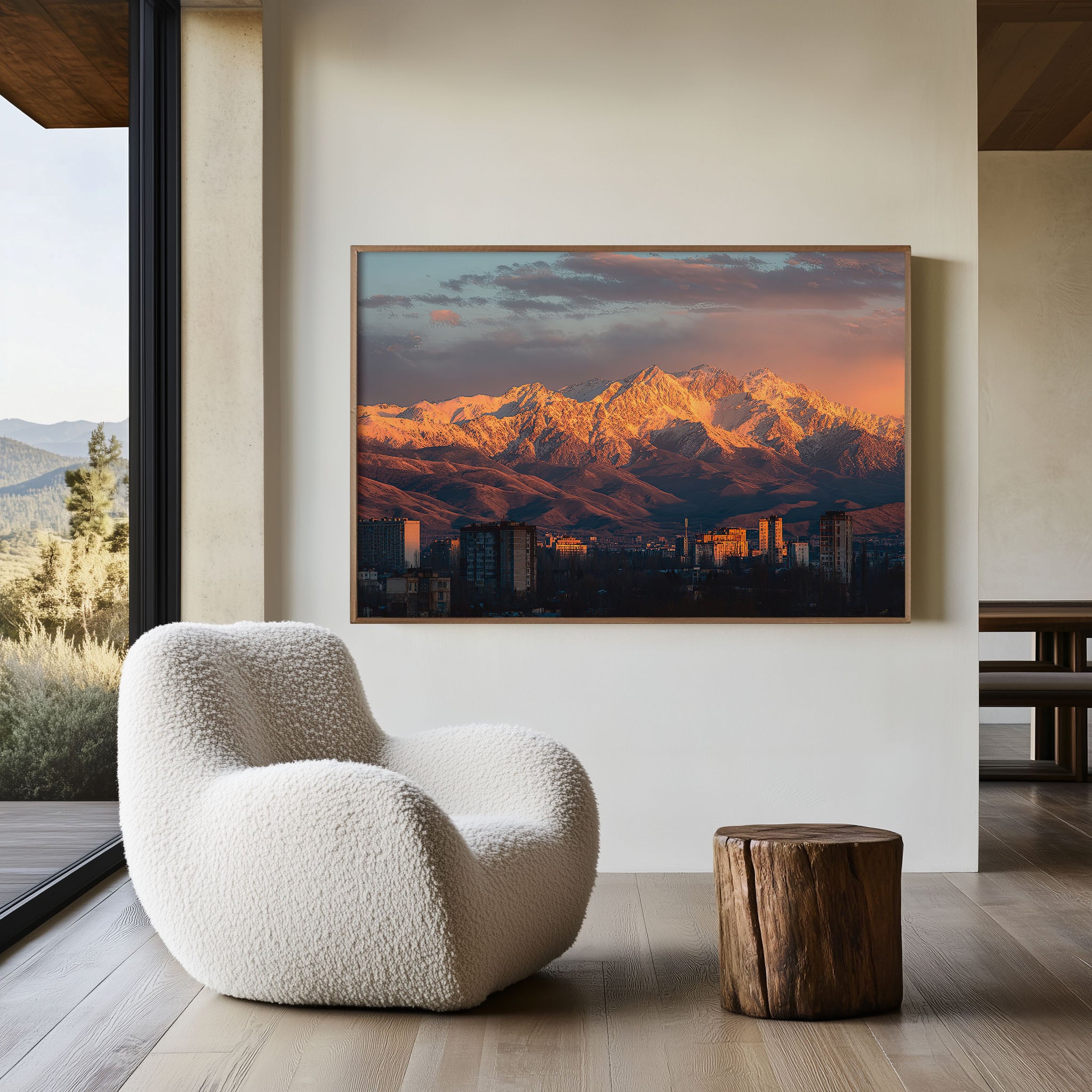 Almaty Kazakhstan Wall Art | Zailiyskiy Alatau Snow Mountain Cityscape Print