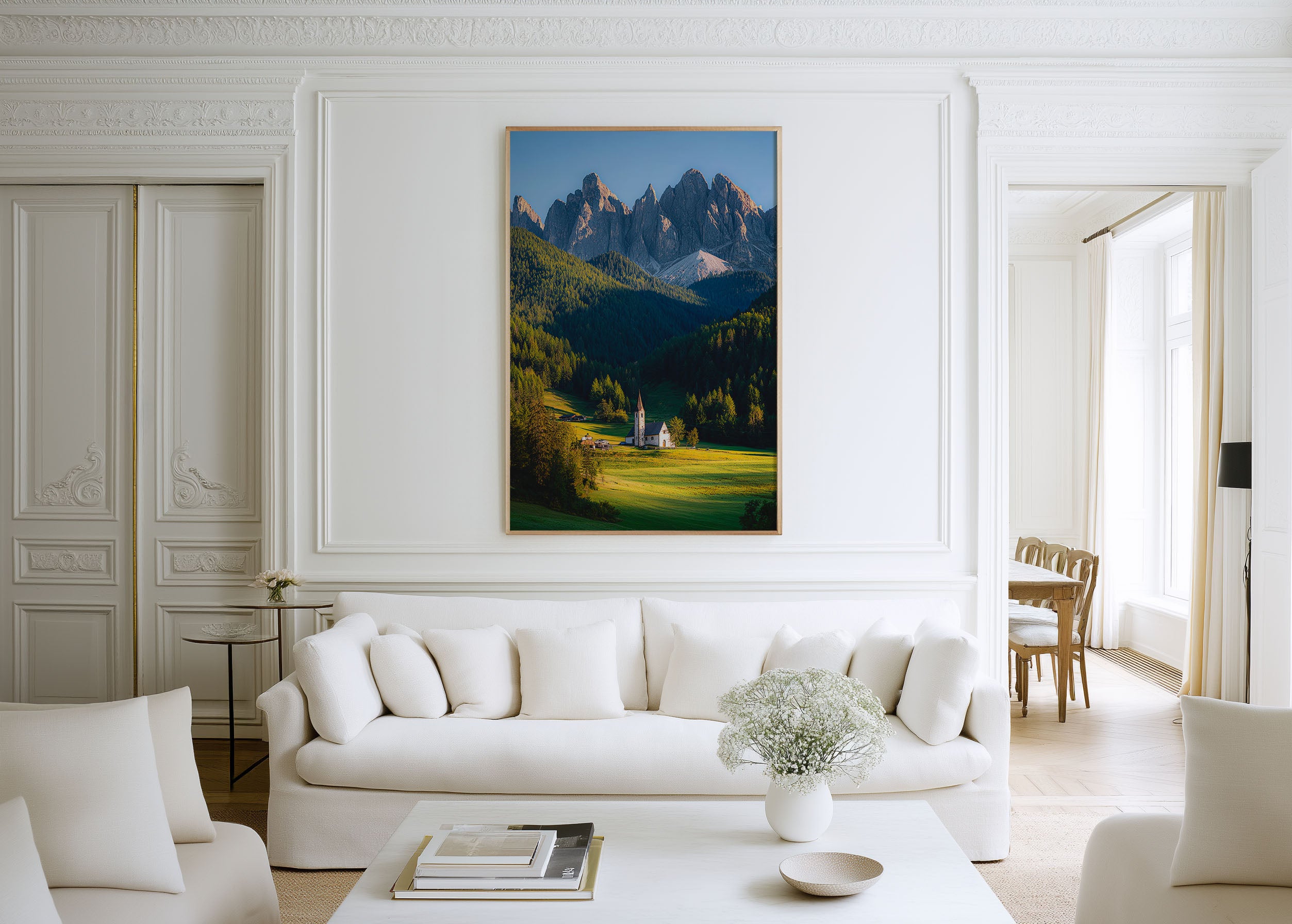 Alpine Church at Dawn – Dolomites Italy Wall Art Print | Framed Photography Poster | Mountain Landscape Decor
