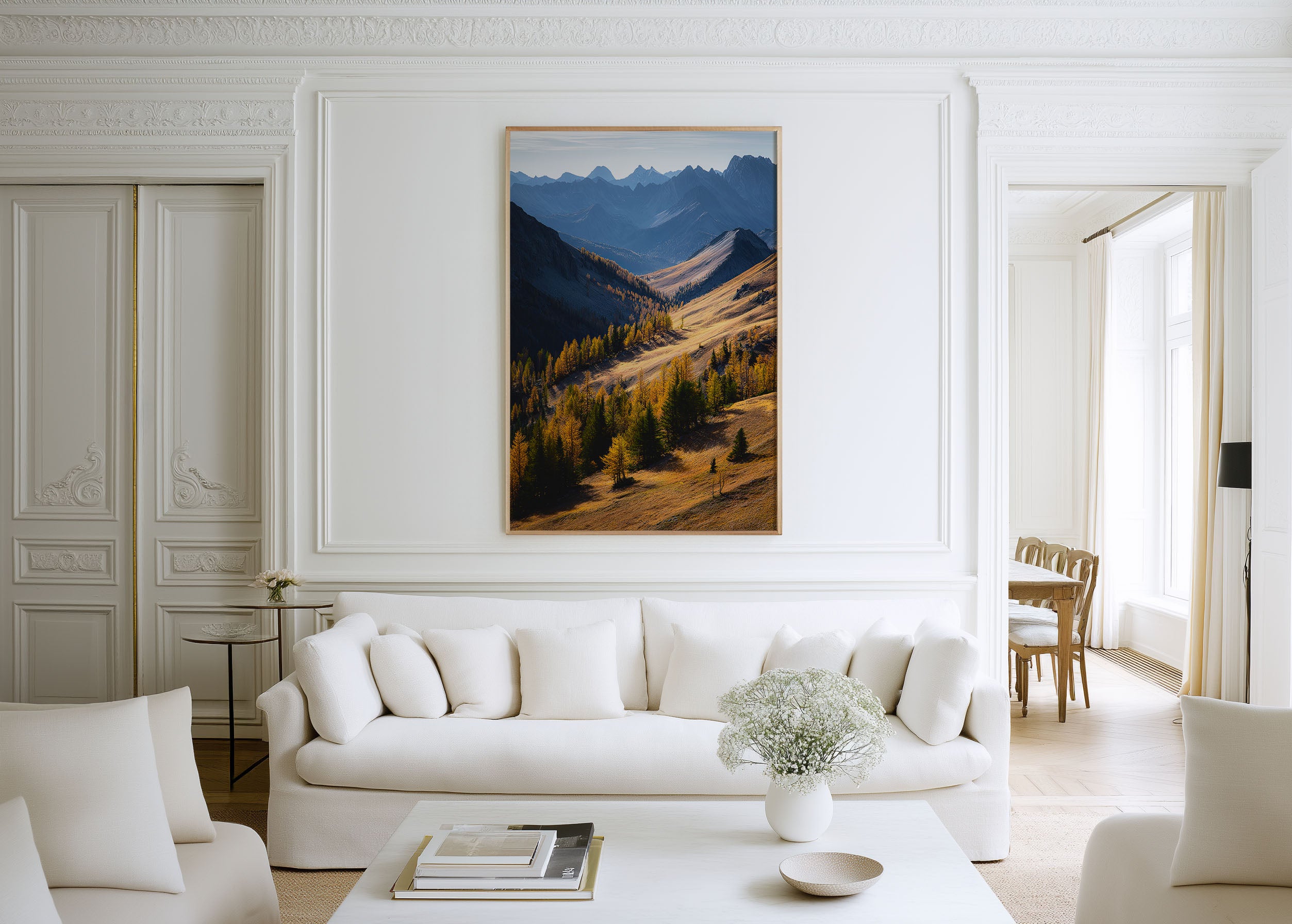Dolomites Autumn Larch Valley Wall Art Print | Italy Alpine Golden Forest Photography | South Tyrol Mountain Layers Poster