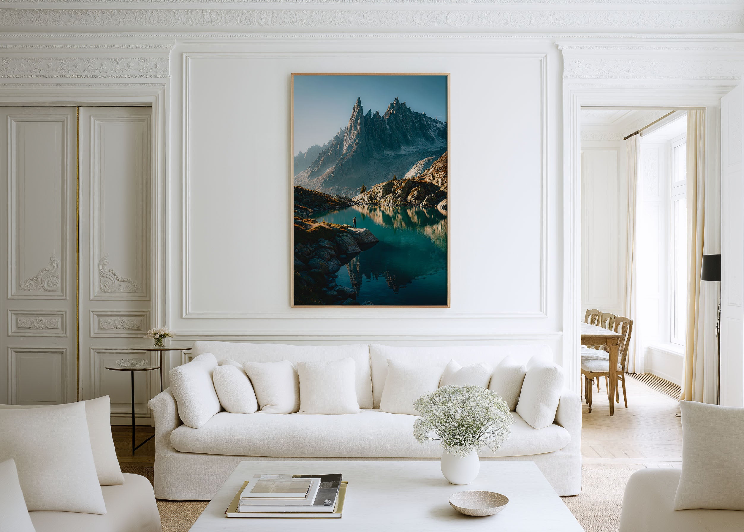 Lac Blanc Alpine Lake Hiker Wall Art Print | Chamonix Mont Blanc France Photography | Turquoise Mountain Reflection Poster