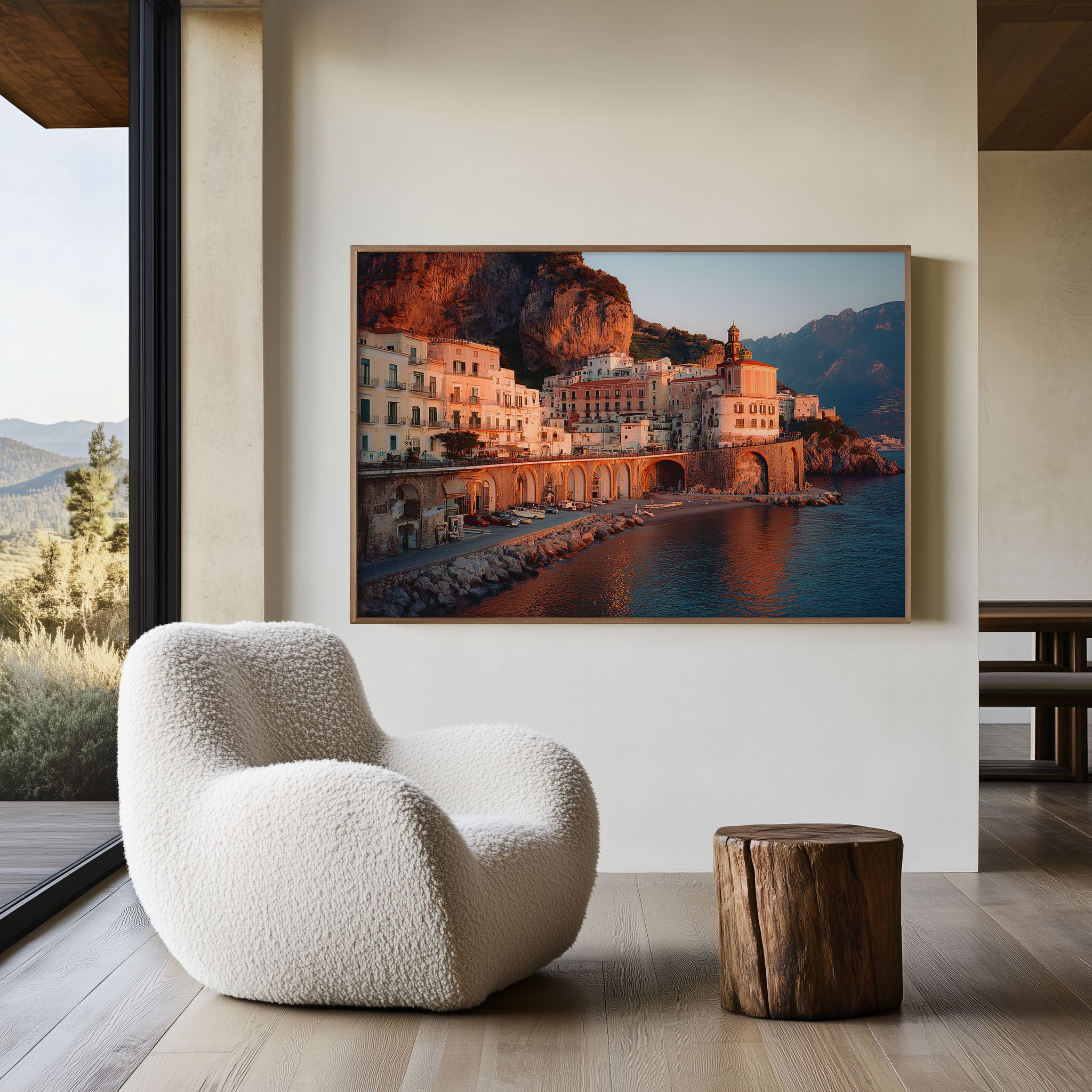 Amalfi Coast Atrani Italy Wall Art Print, Italian Coastal Village Sunset Landscape