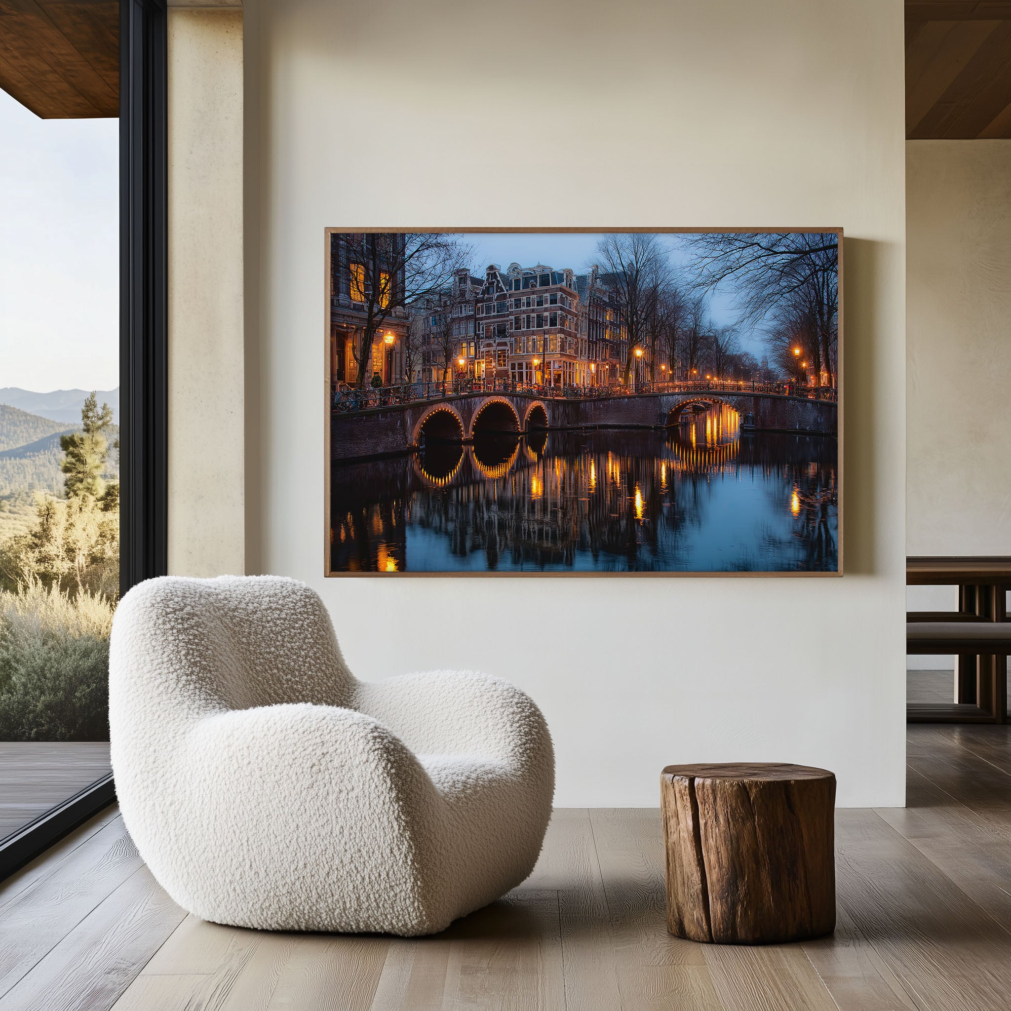 Amsterdam Canal Bridge Night Wall Art Print, Netherlands Cityscape