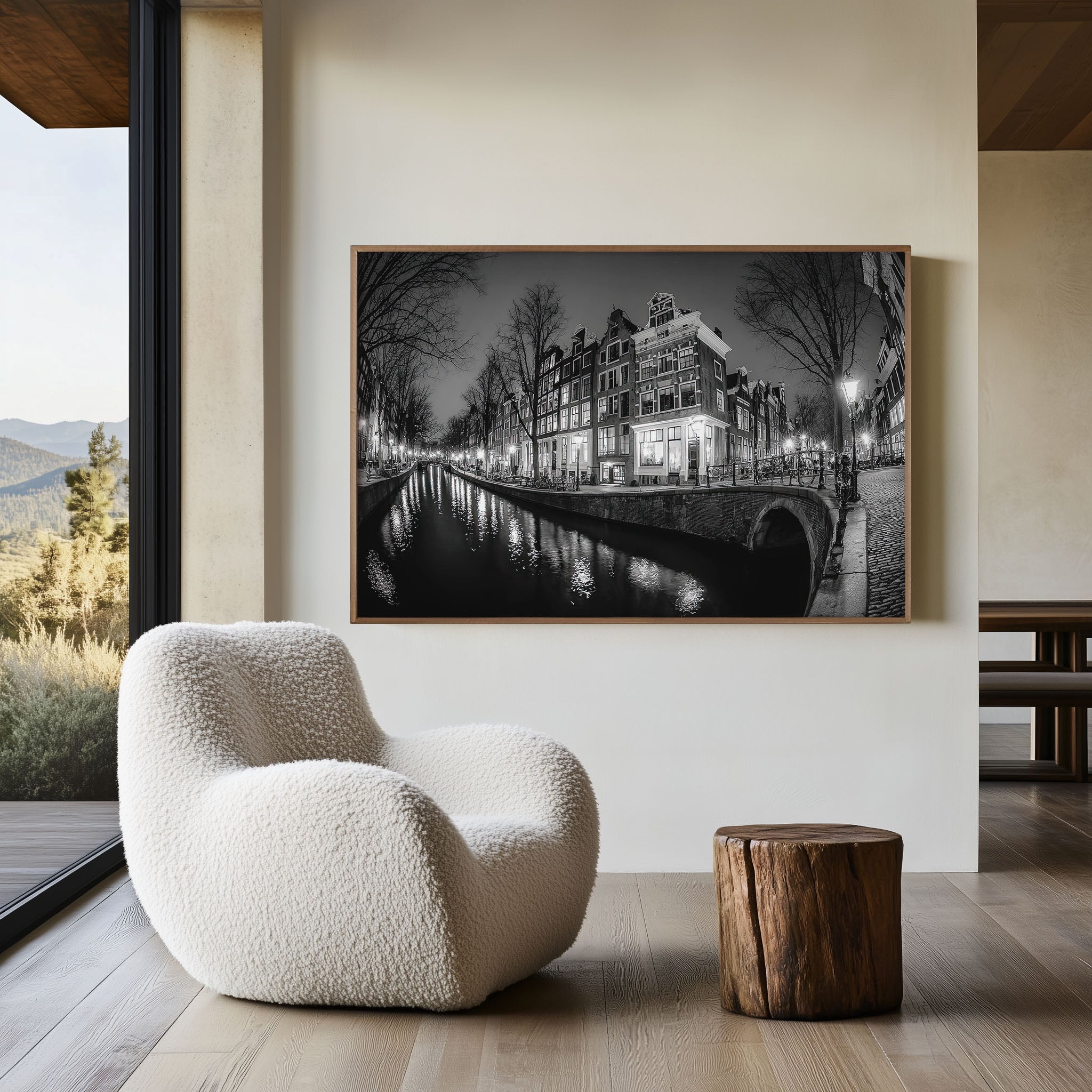 Amsterdam Canal Houses Wall Art Print – Black and White Netherlands Photography