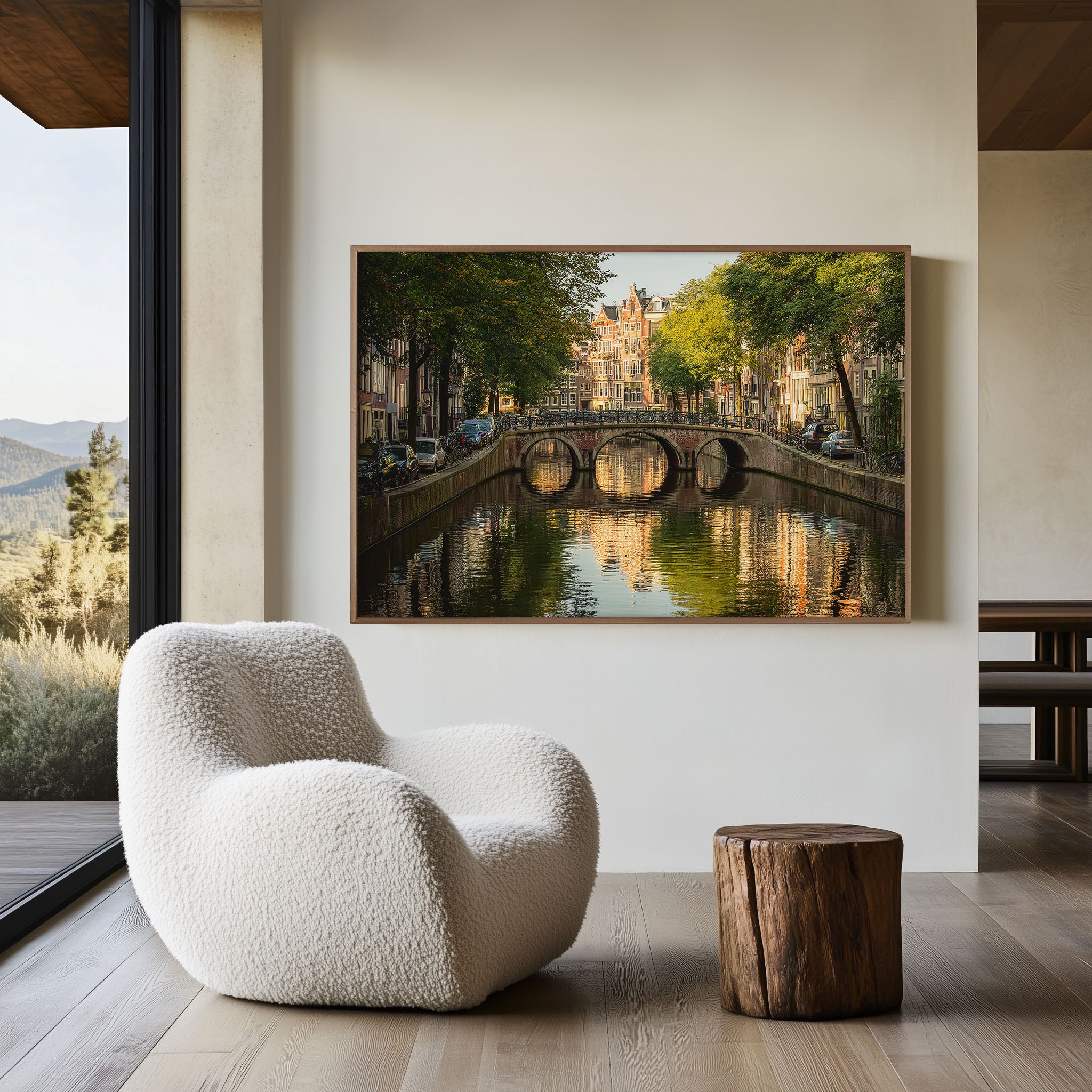 Amsterdam Canal Houses Wall Art Print, Netherlands Bridge Cityscape