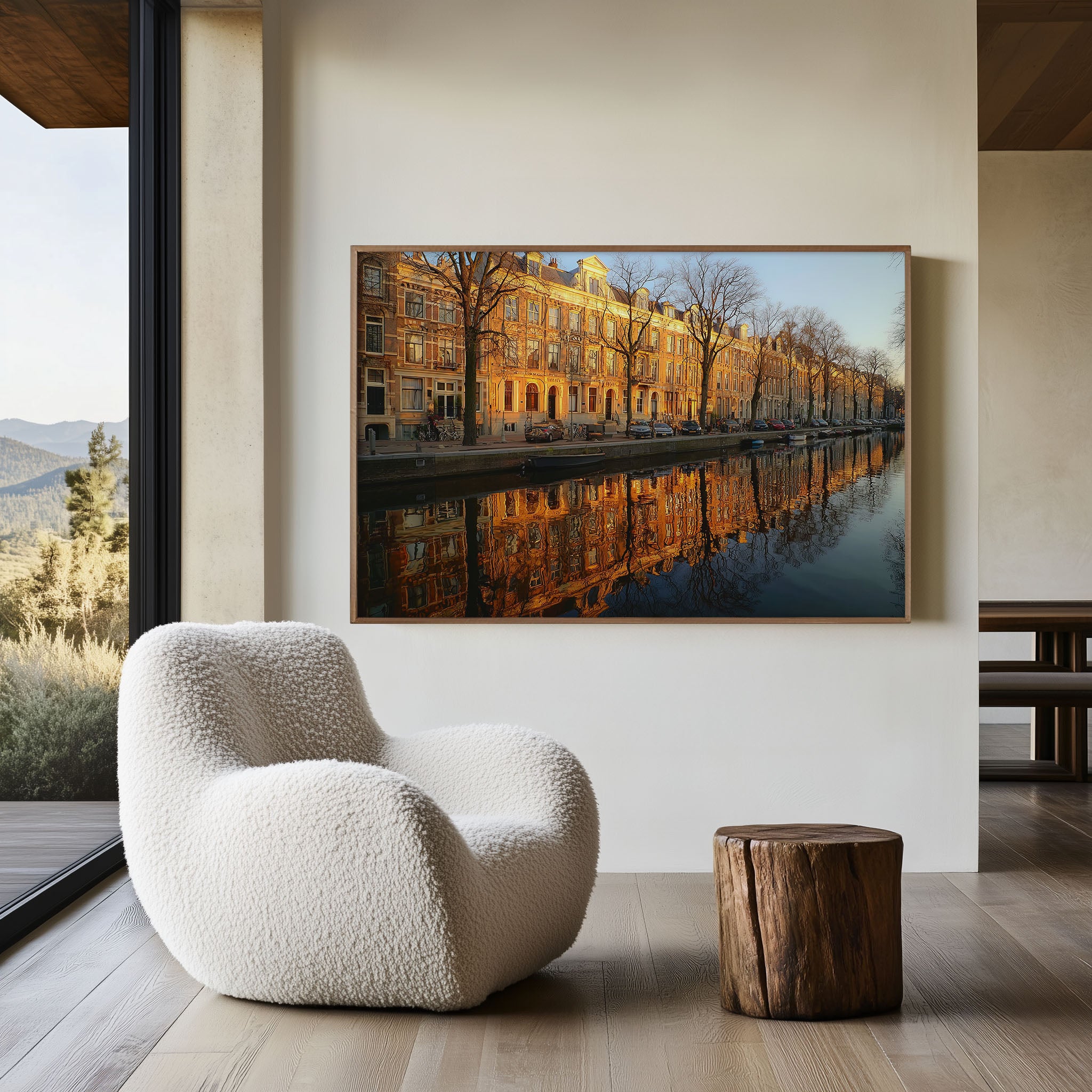 Amsterdam Canal Sunset Wall Art Print – Golden Reflection Cityscape Canvas