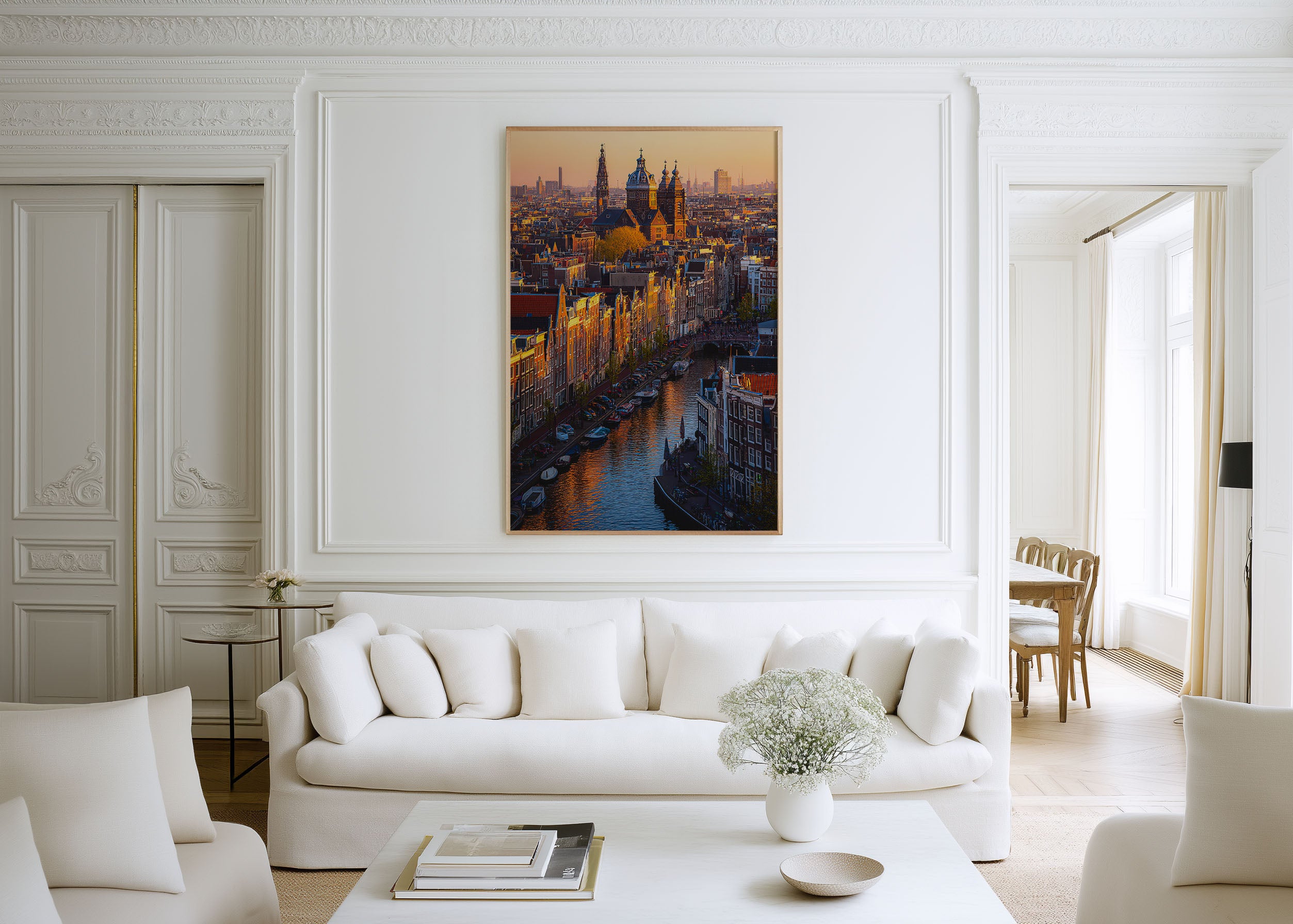 Amsterdam Canal House Sunset Wall Art | Oudezijds Voorburgwal Netherlands Golden Hour Print | Travel Photography Poster