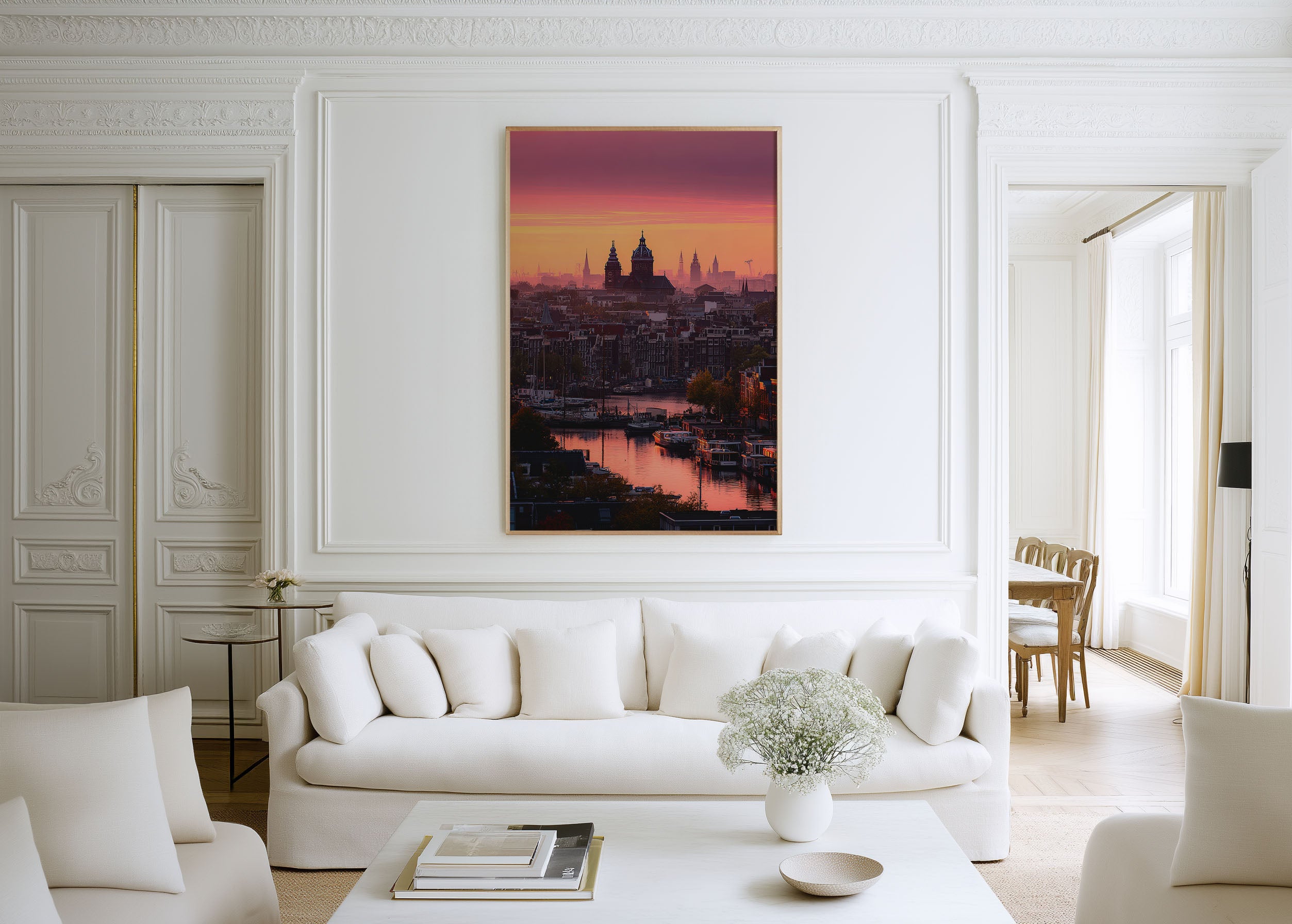 Amsterdam Canal Sunset Wall Art | Basilica of Saint Nicholas Netherlands Print | Travel Photography Poster