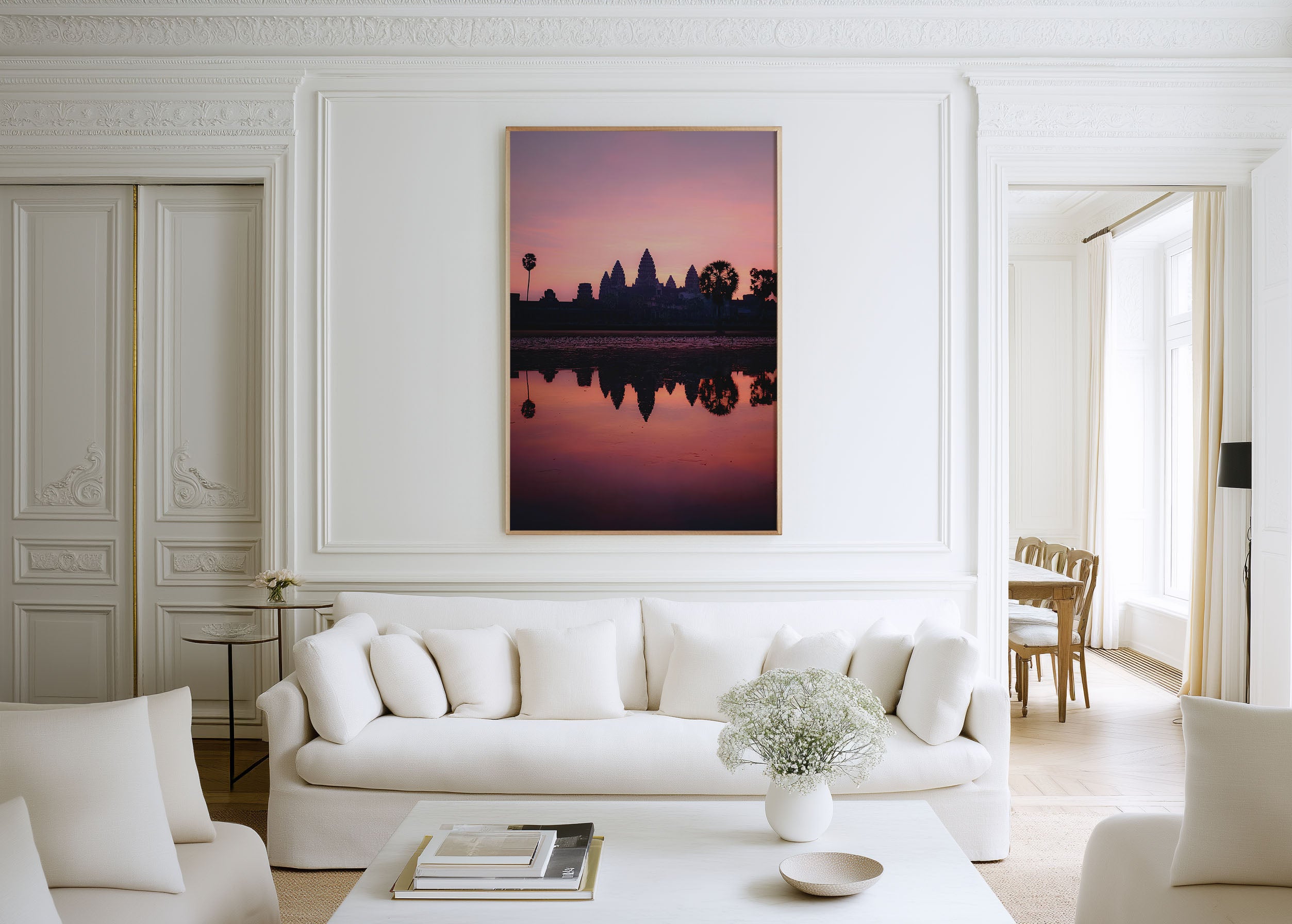 Angkor Wat Sunrise Wall Art – Cambodia Temple Reflection Canvas Print, Pink Sky Landscape Decor