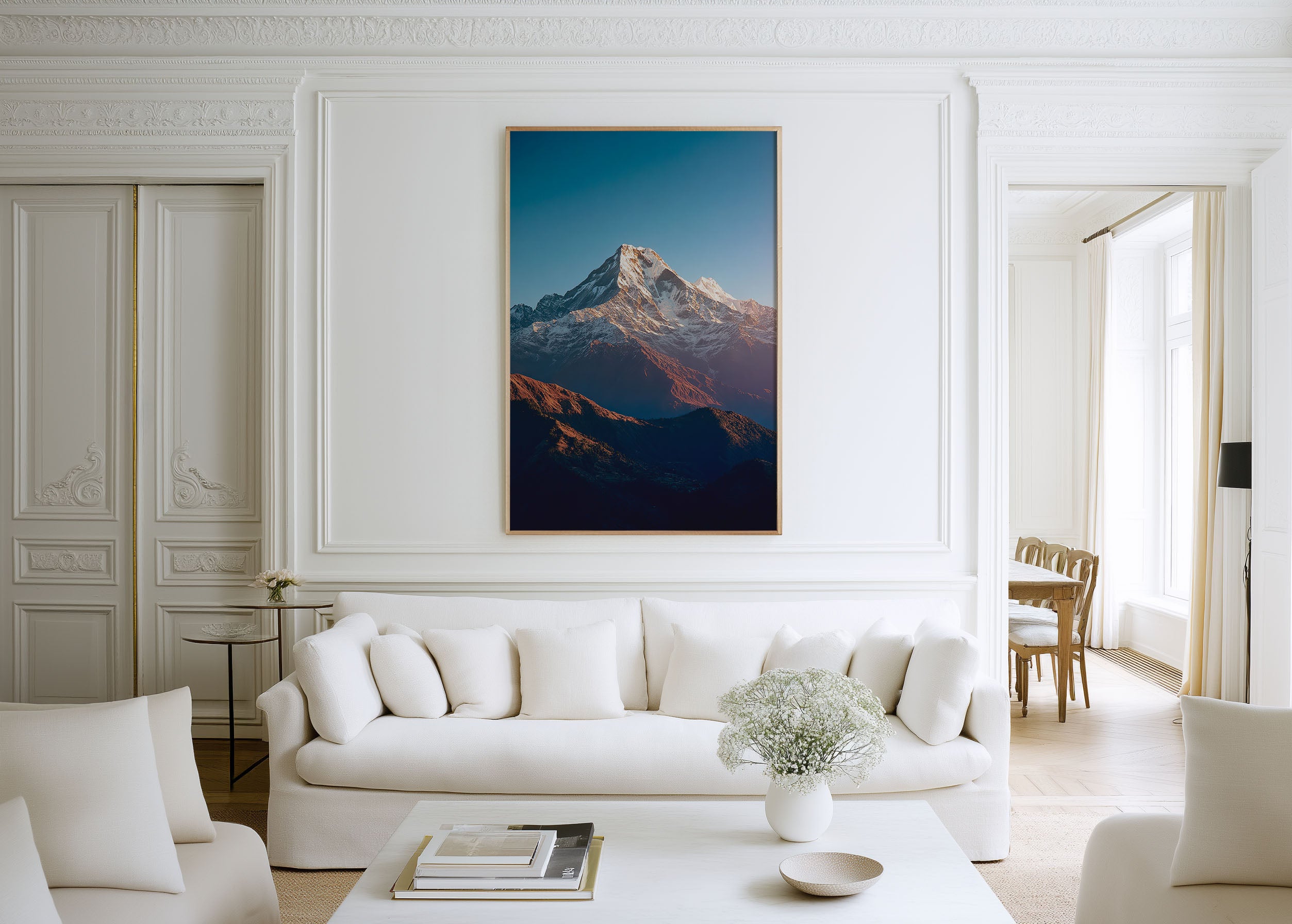 Annapurna South Wall Art Print | Nepal Himalayas Sunrise Alpenglow Photography | Himalayan Trek Travel Poster | Mountain Nature Home Decor
