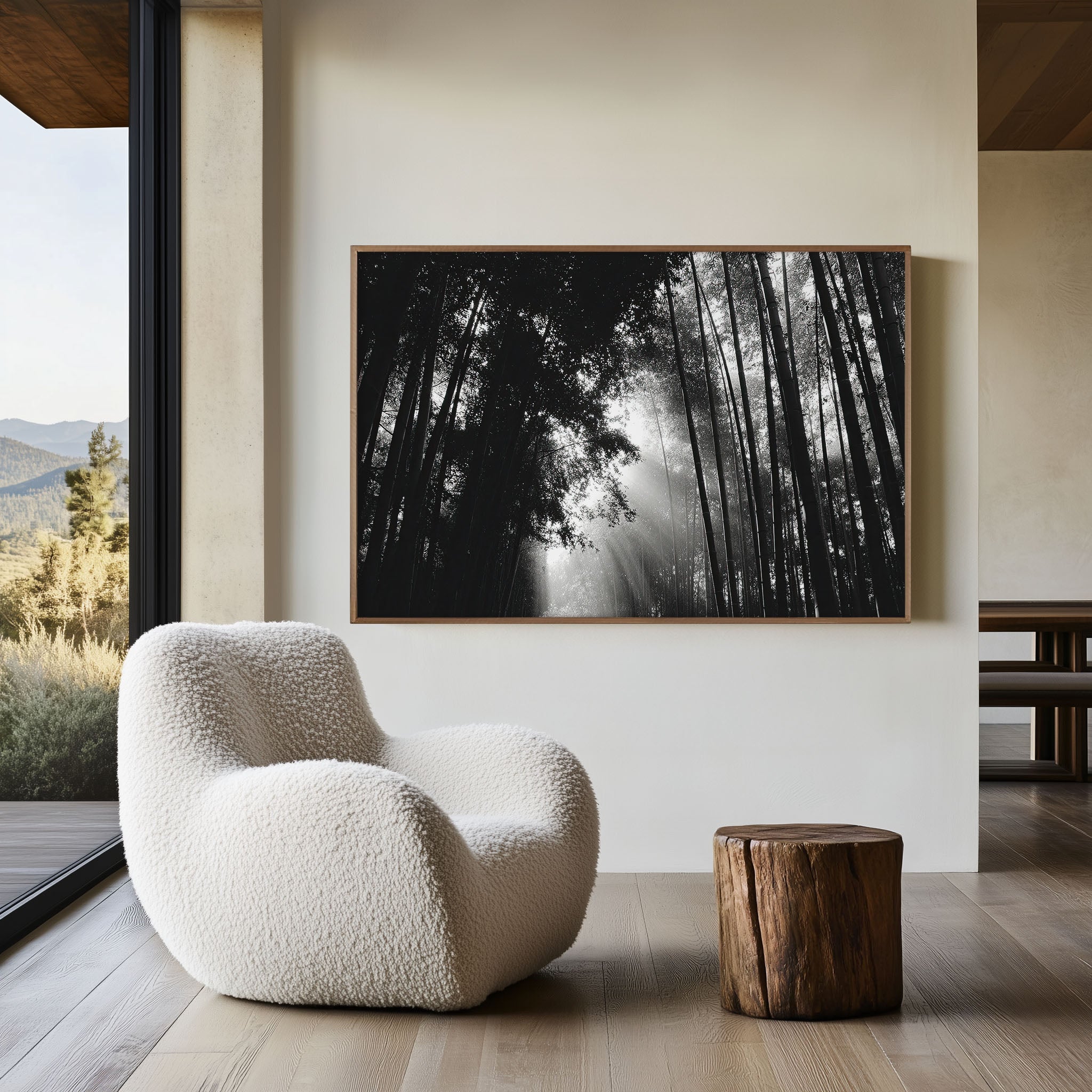 Arashiyama Bamboo Forest Kyoto Japan Wall Art Print, Black White Nature