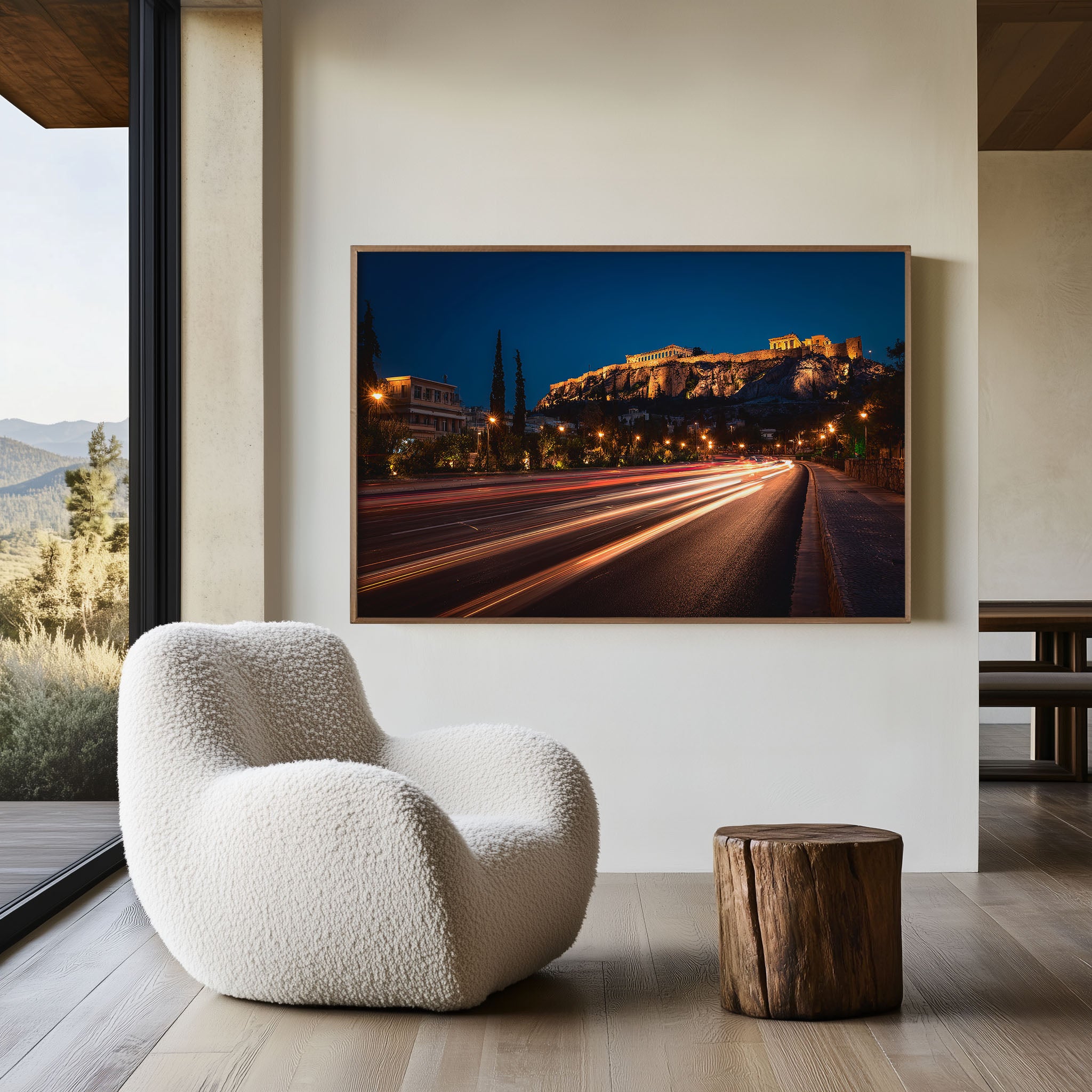 Athens Acropolis Light Trails Wall Art Print, Greece Night Cityscape