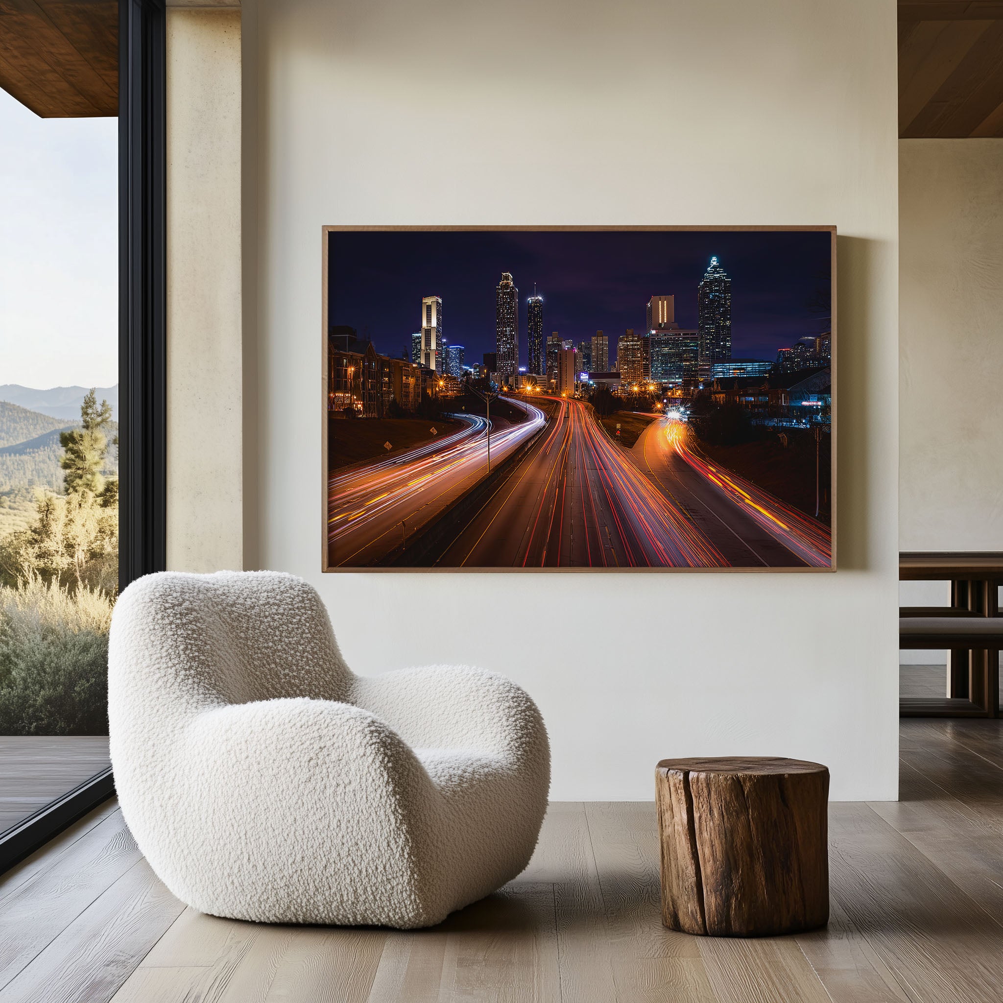 Atlanta Skyline Night Wall Art Print, Georgia City Light Trails